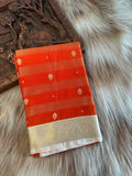 Orange Semi Silk Saree with off white and Gold Border