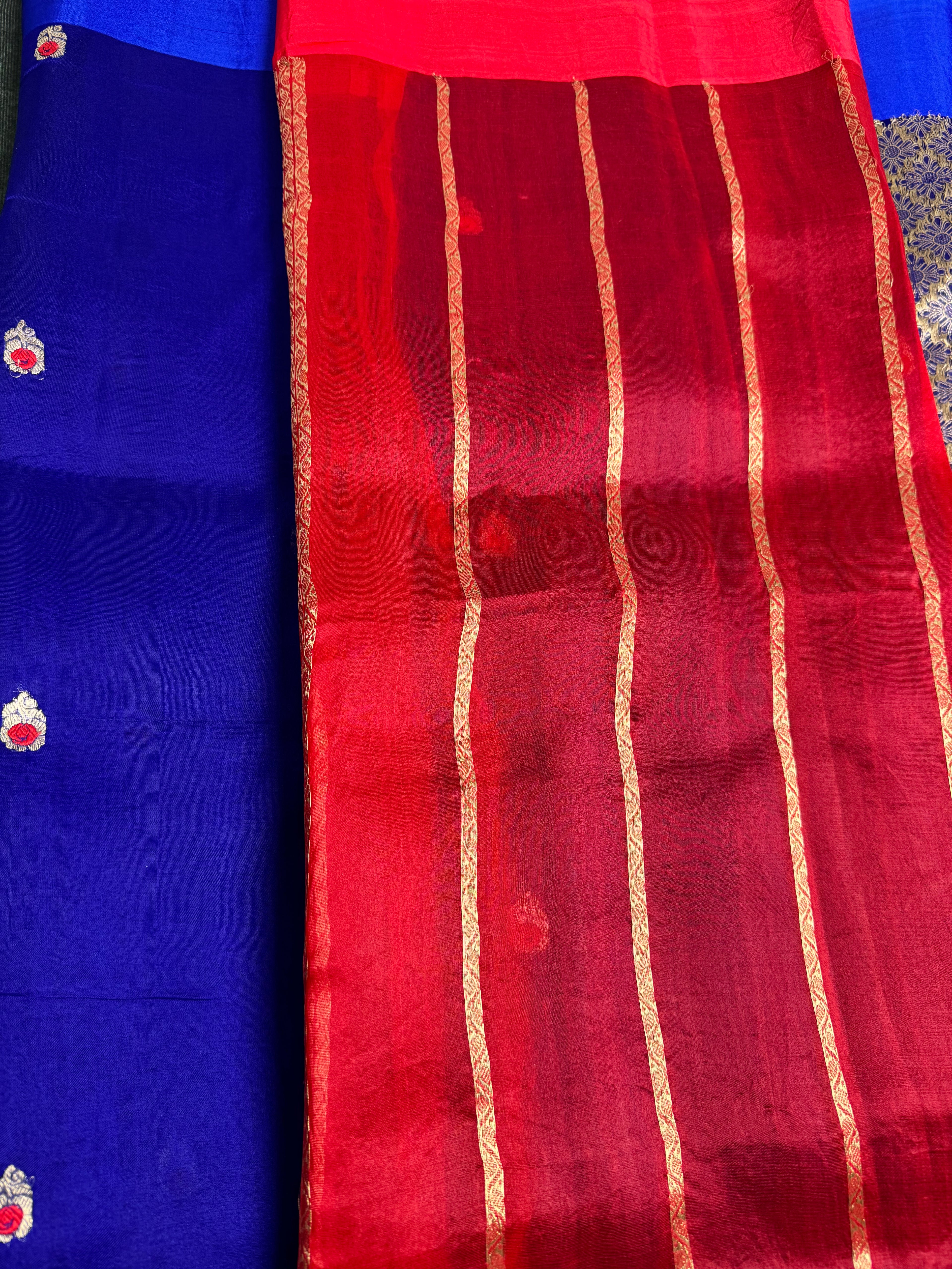 Deep Royal blue kora silk saree