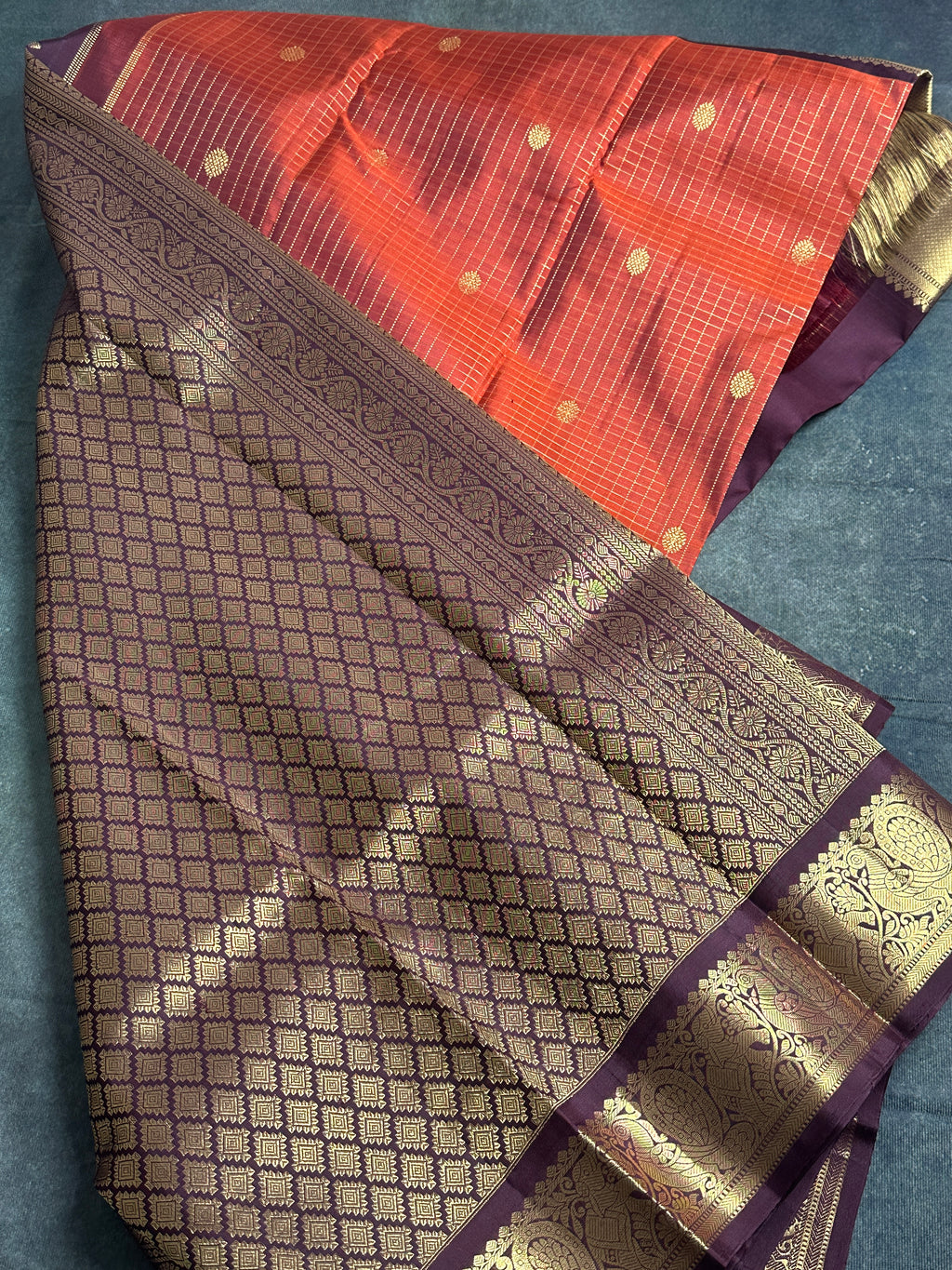 Rust orange Kanchipuram silk saree