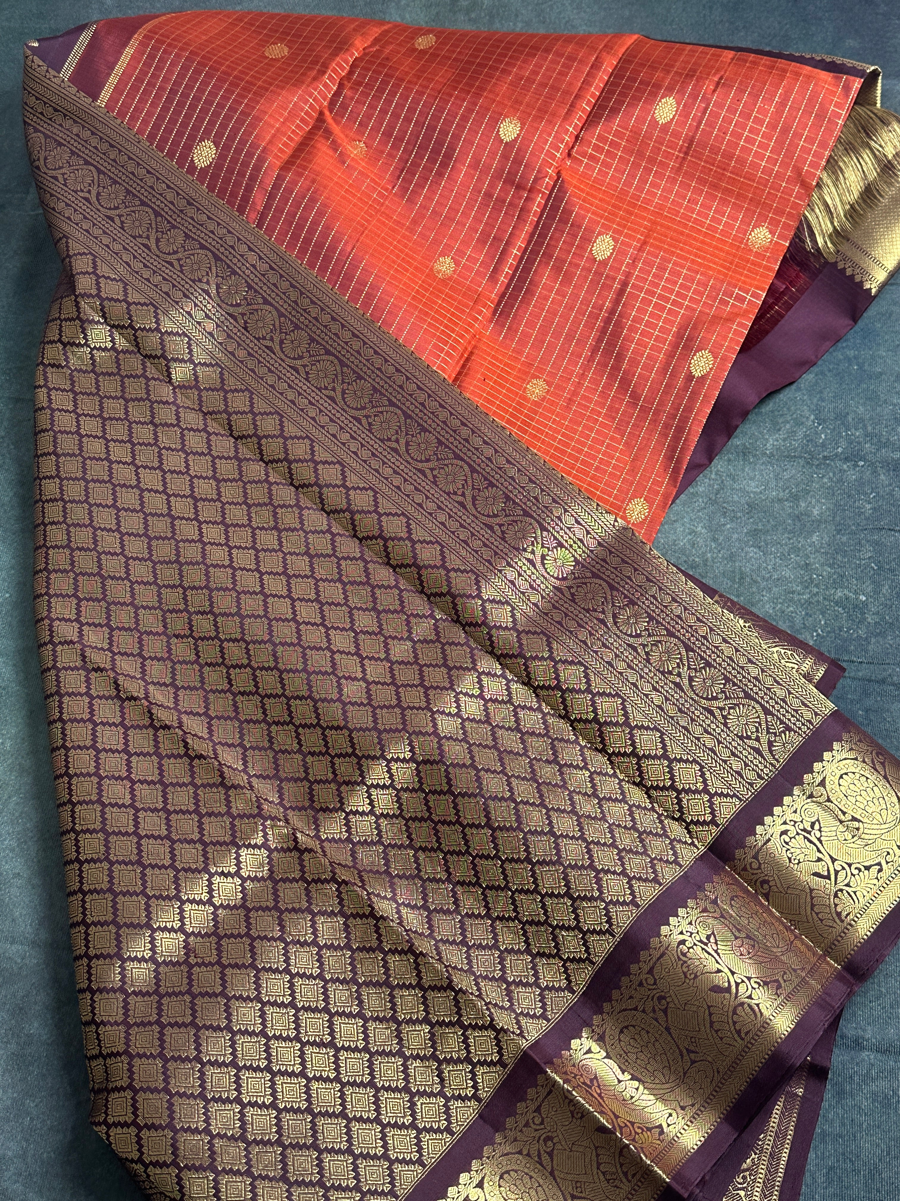 Rust orange Kanchipuram silk saree