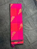 Pink and coral checks Kanchipuram silk saree