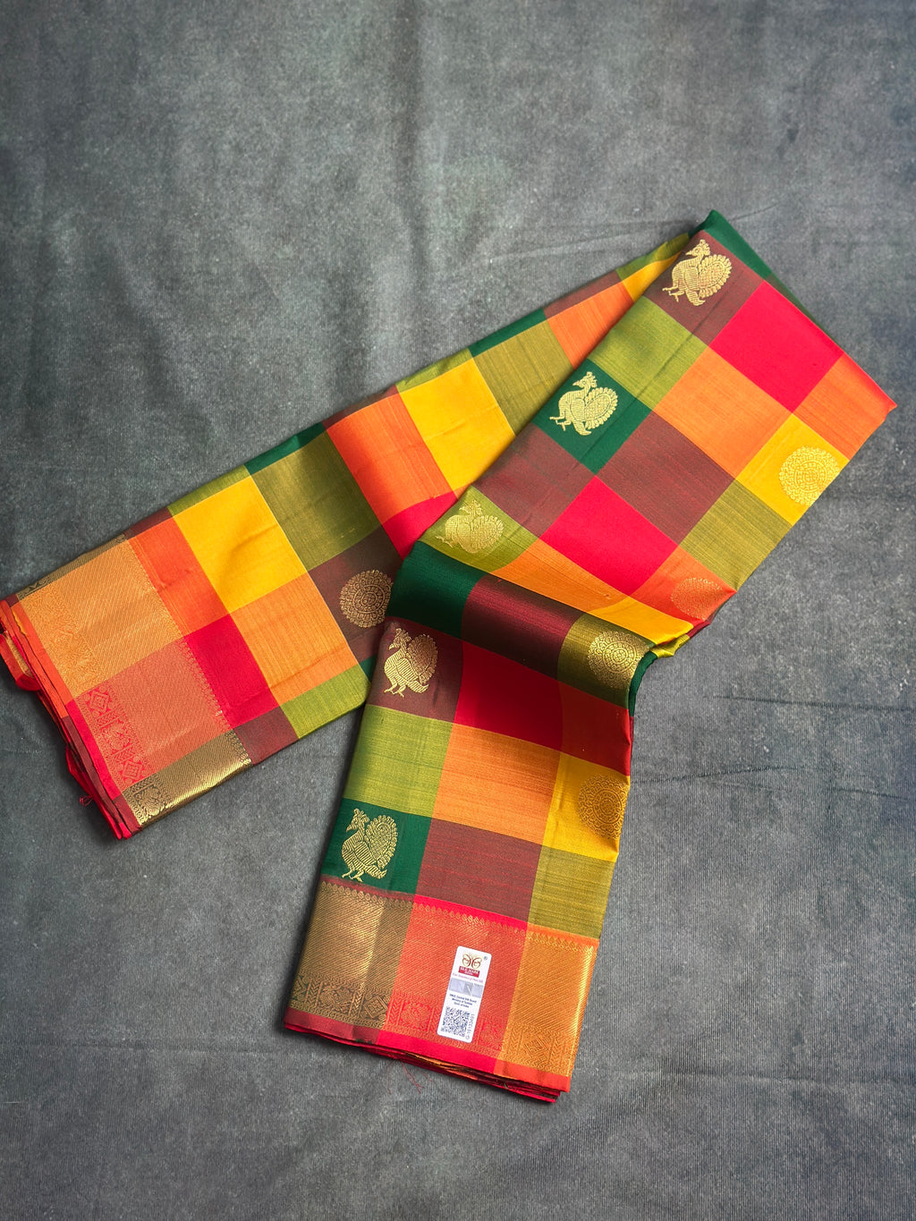 Paalum pazhamum Kanchipuram silk saree (multi colour checks )