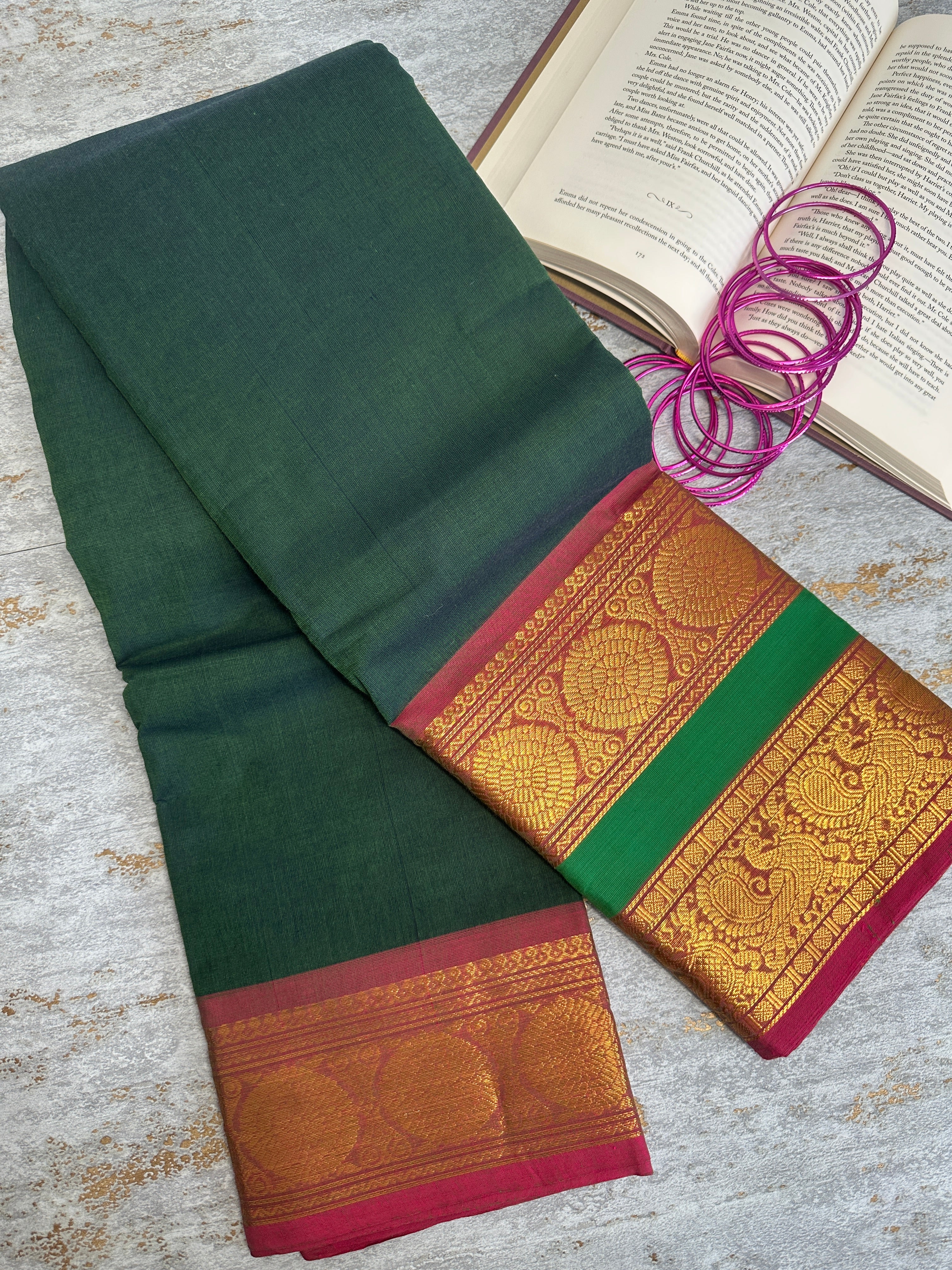 Bottle green Kanchi cotton saree
