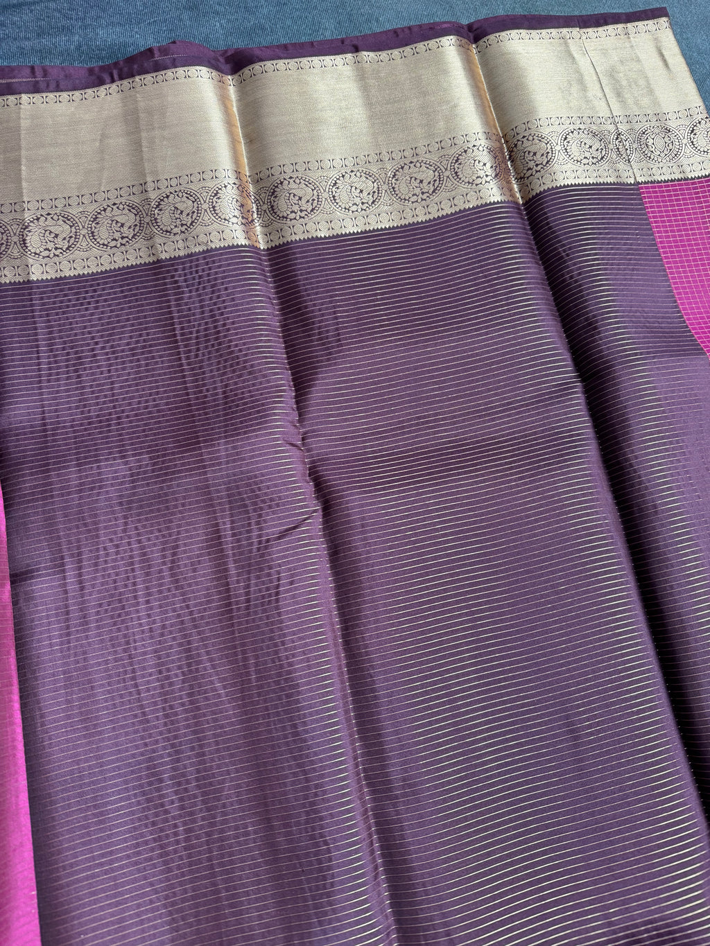 Maroon checked Kanchipuram silk saree