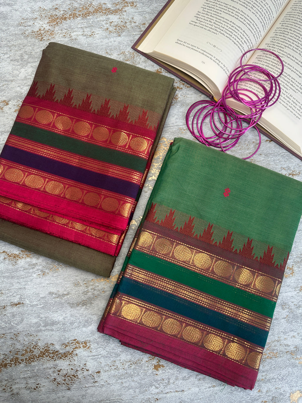 Olive green Kanchi cotton saree