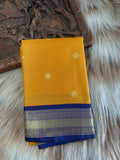 Mustard Yellow Semi Silk Saree with Navy Blue Border