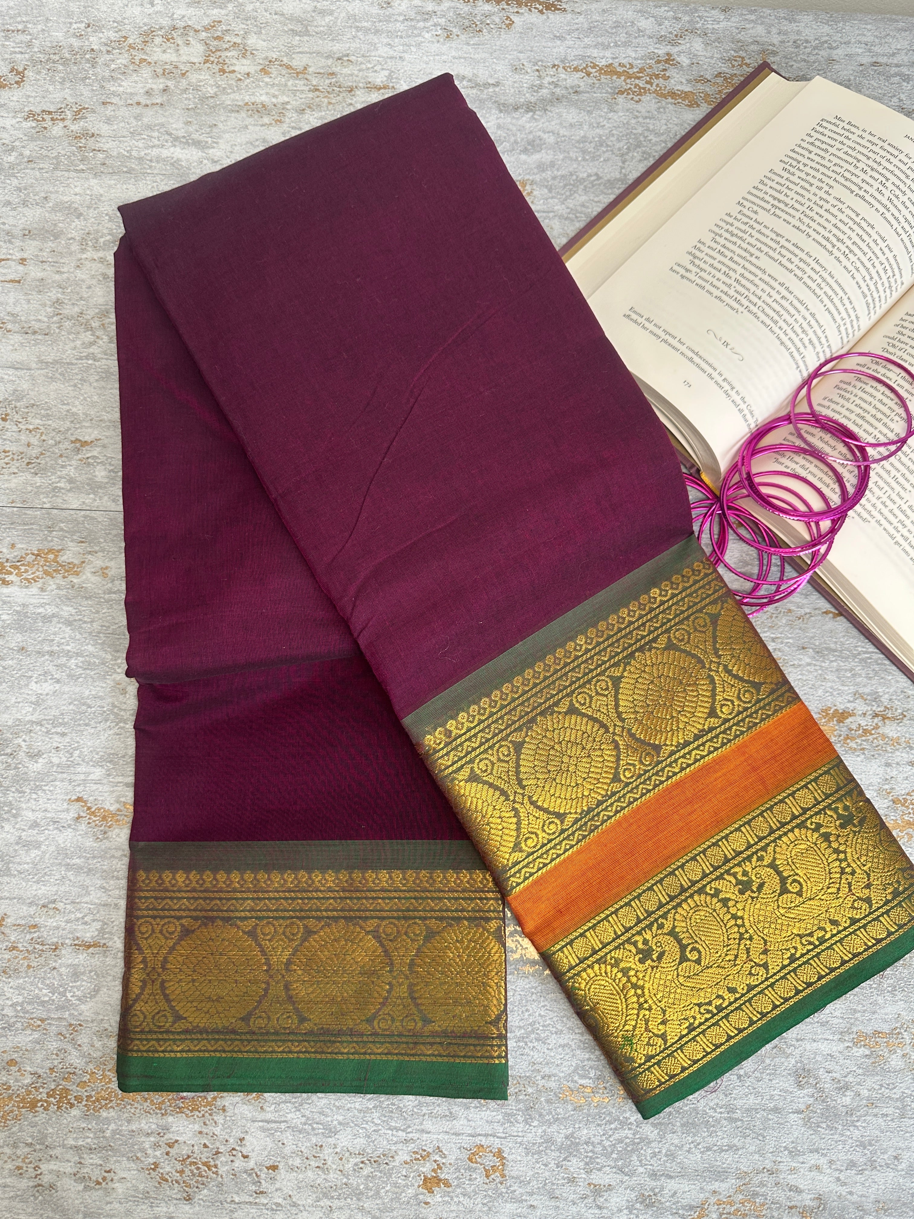 Wine red Kanchi cotton saree