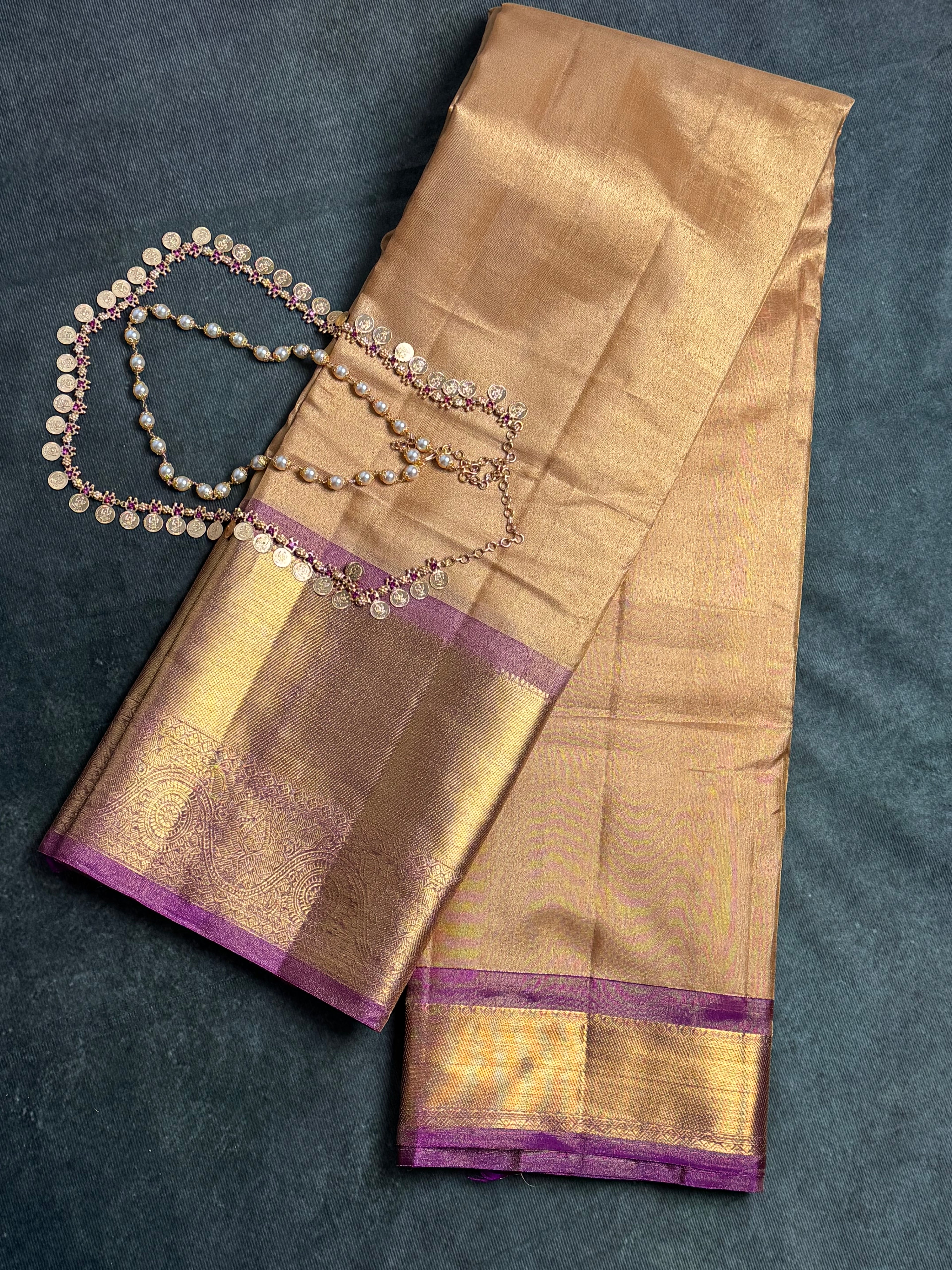 Kanchipuram Tissue Silk Saree – Gold with Lavender Accents