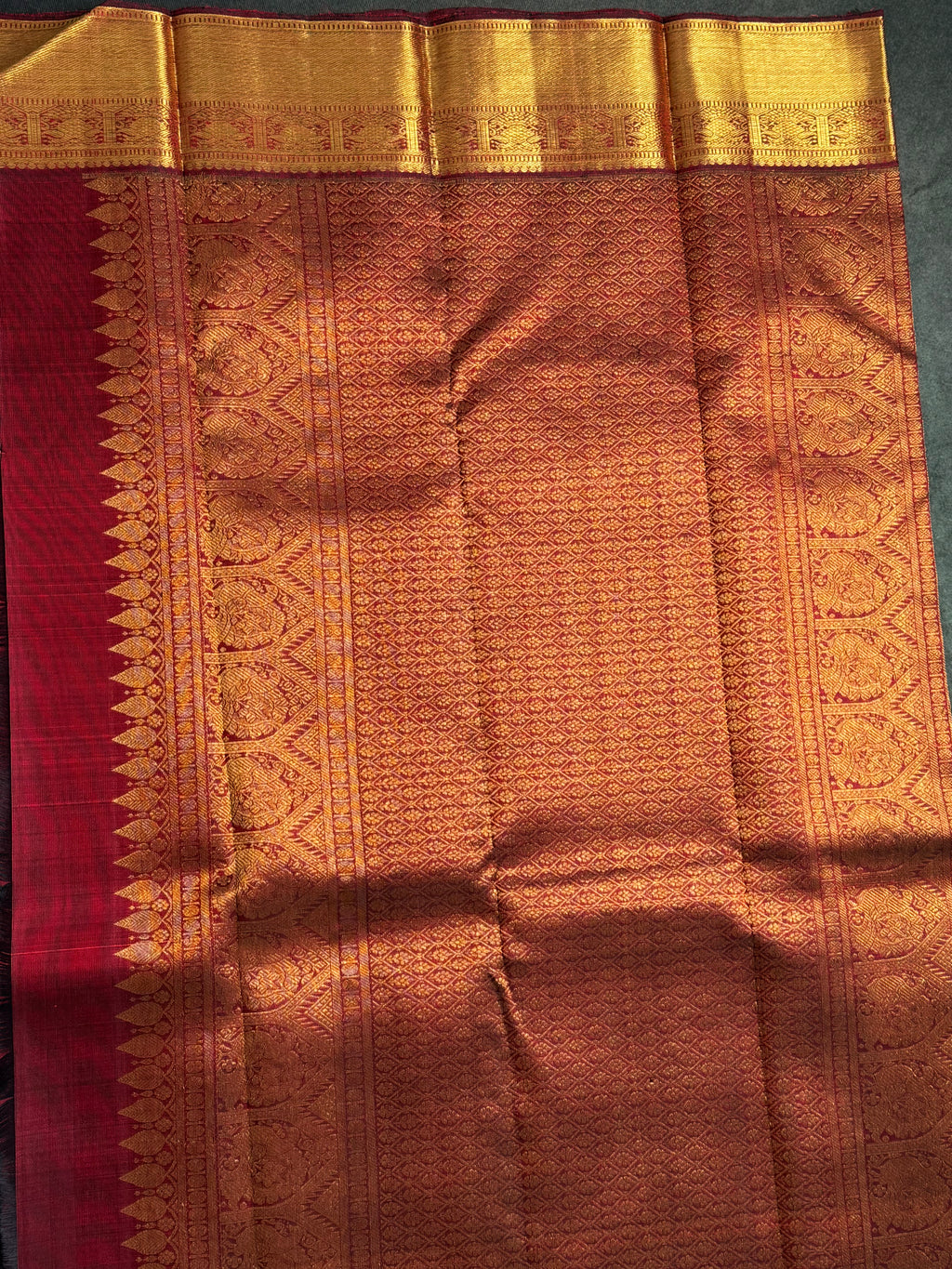 Maroon and gold handloom Kanchipuram silk saree