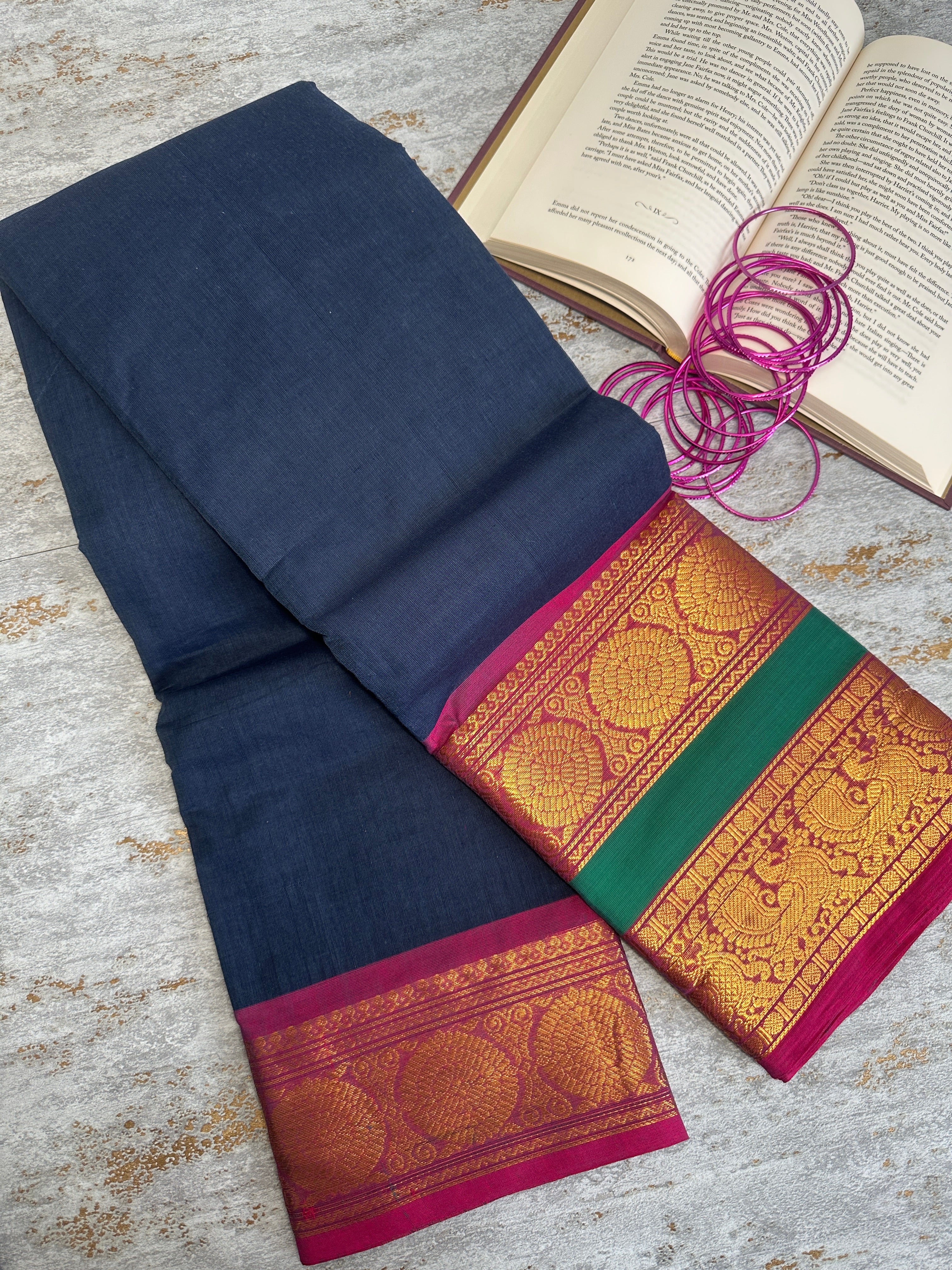 Navy blue Kanchi cotton saree
