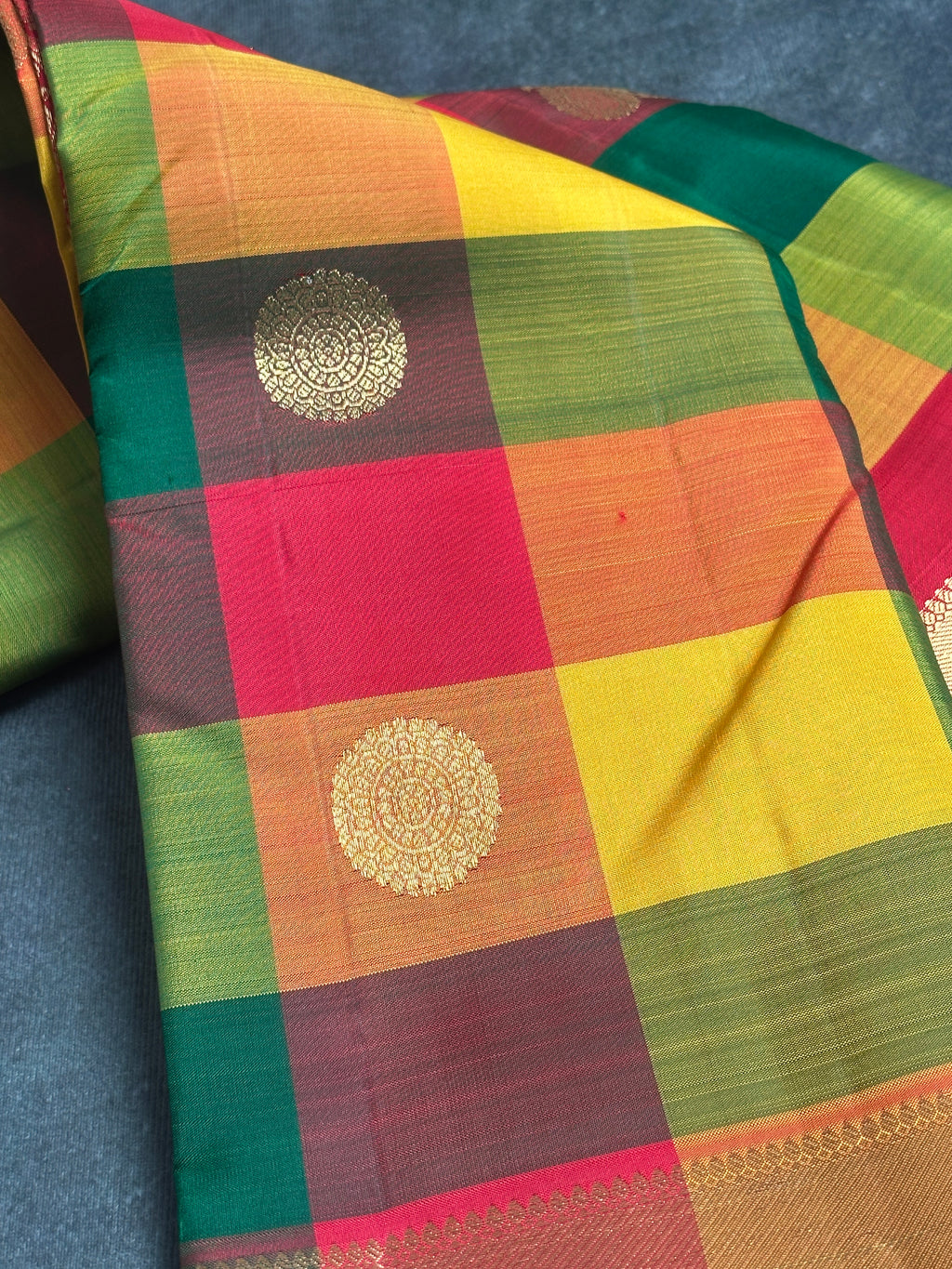 Paalum pazhamum Kanchipuram silk saree (multi colour checks )