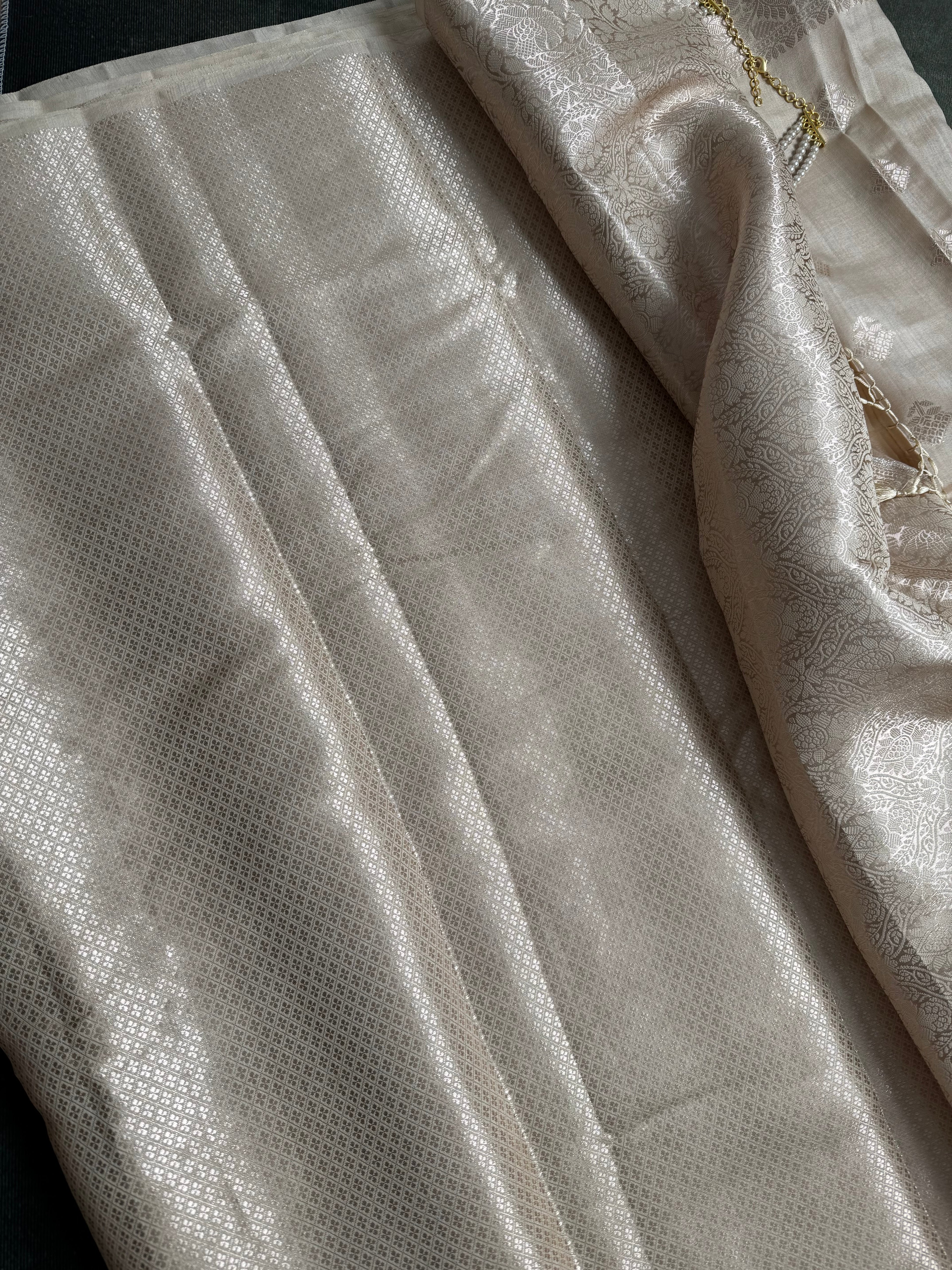 Off white with silver weaves chania silk saree