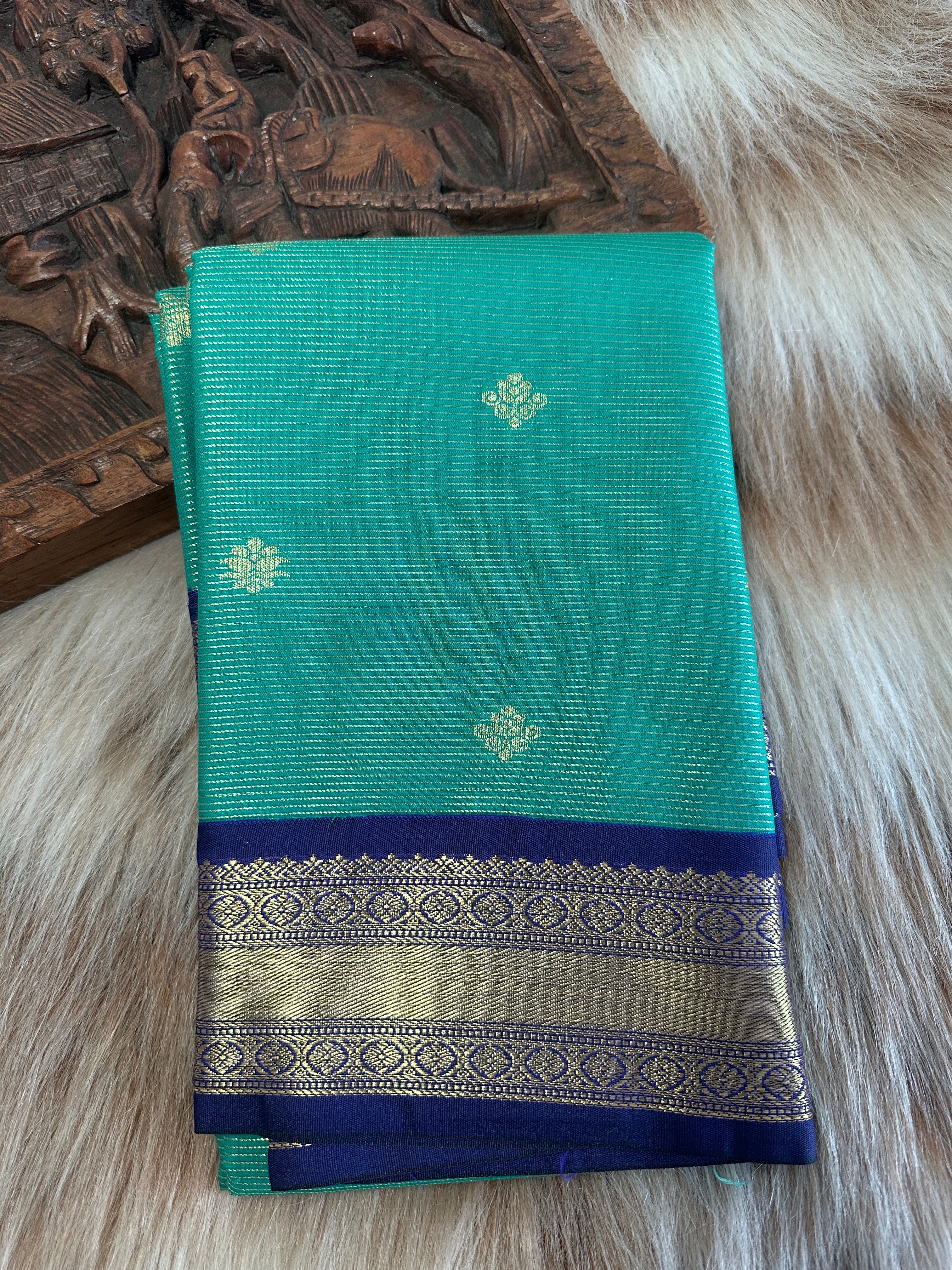 Turquoise semi silk saree