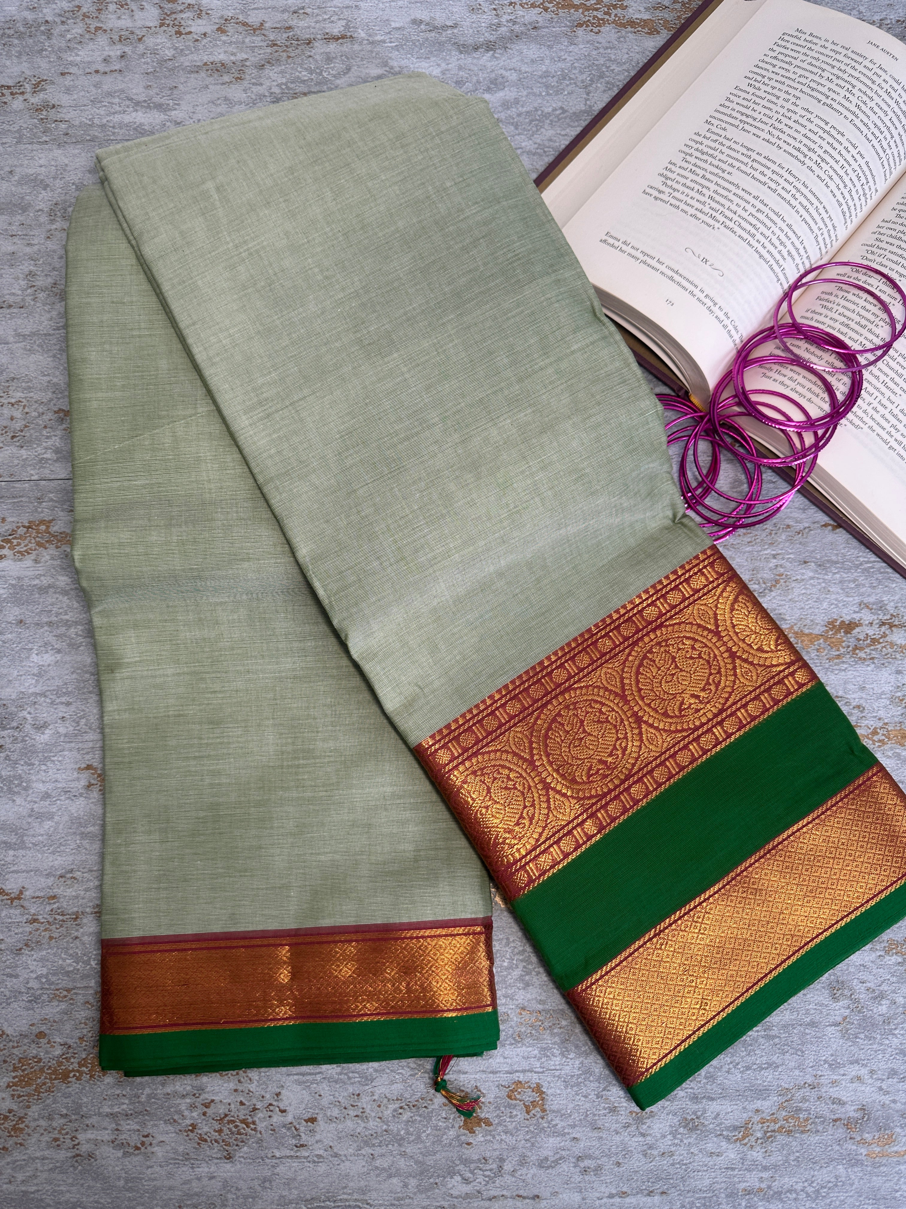 Elakai Green Kanchi cotton saree