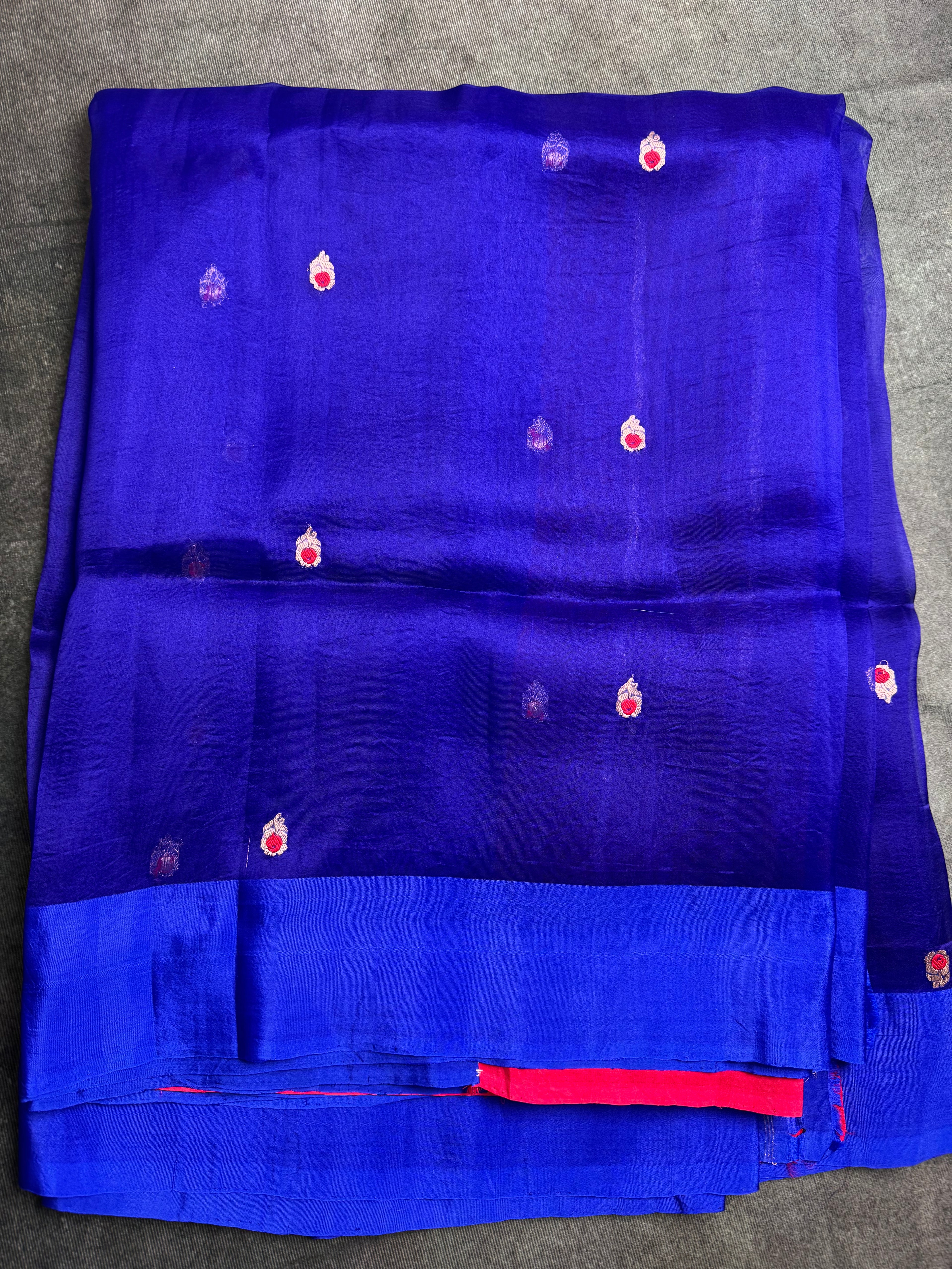 Deep Royal blue kora silk saree