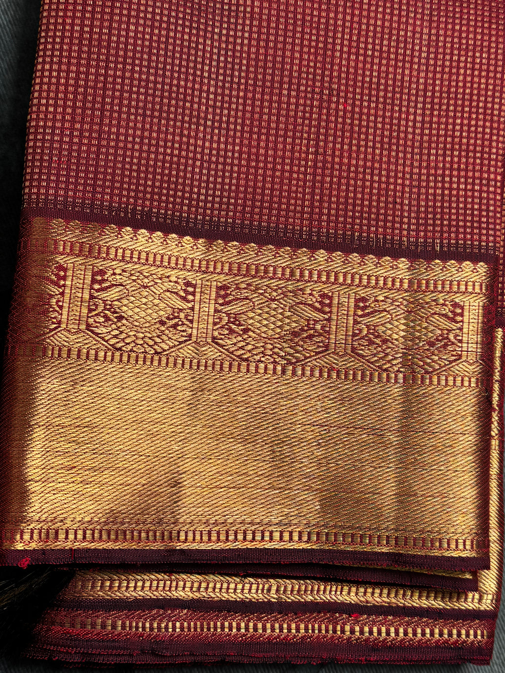 Maroon and gold handloom Kanchipuram silk saree