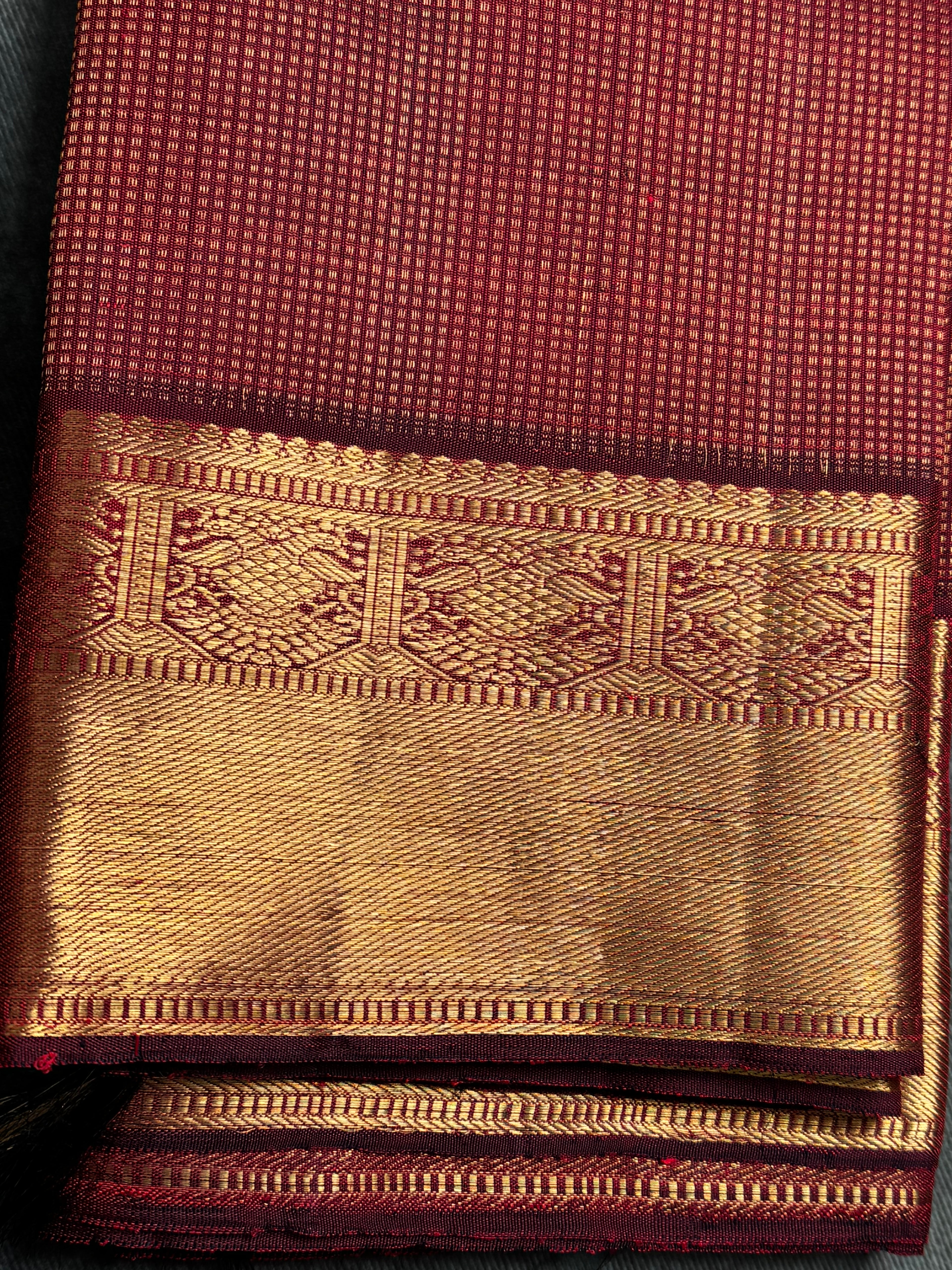 Maroon and gold handloom Kanchipuram silk saree