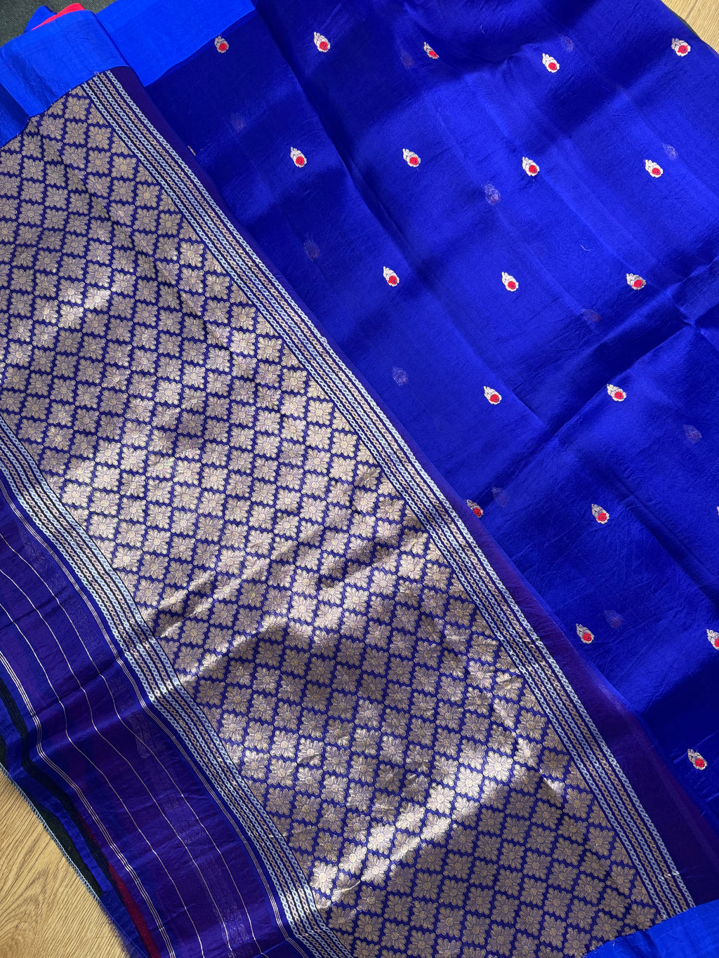 Deep Royal blue kora silk saree