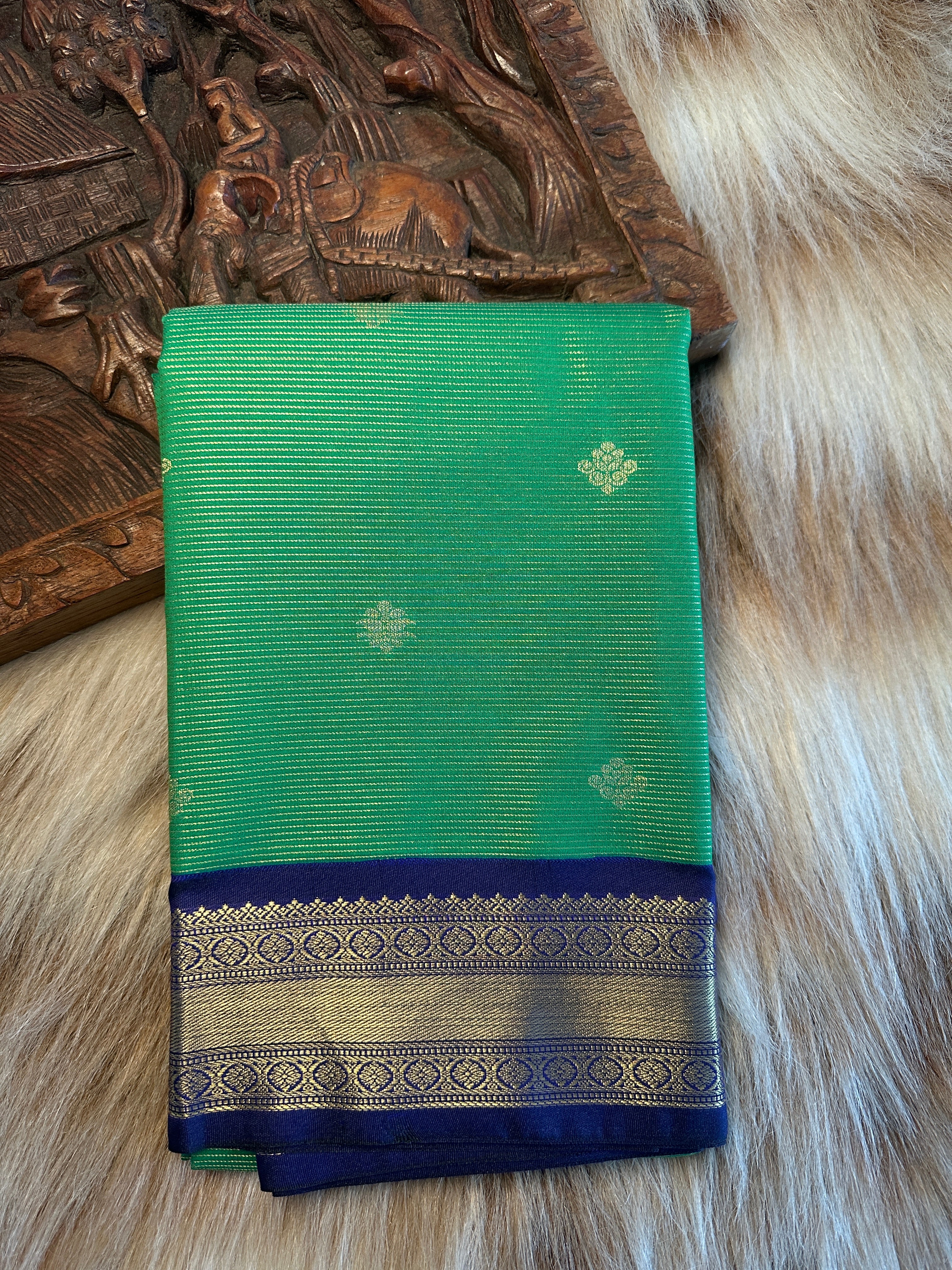 Sea green semi Kanchi silk