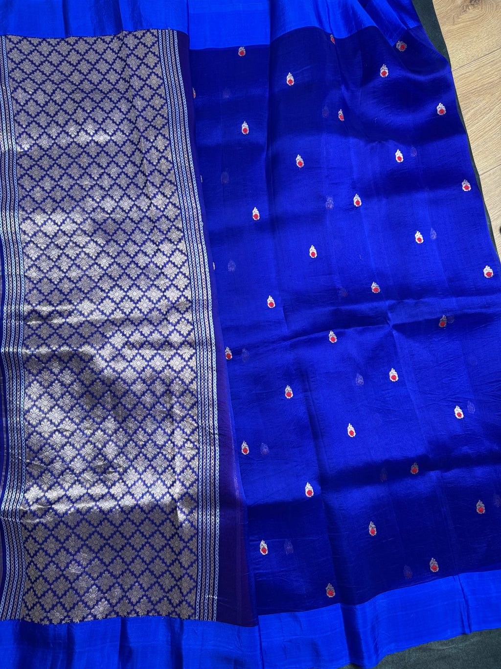 Deep Royal blue kora silk saree
