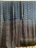 Ajrak Hand Block Print Modal Silk Saree with Mirror Work Indigo Blue