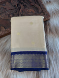 Cream Semi Silk Saree with Navy Blue Border | Elegant Zari Work
