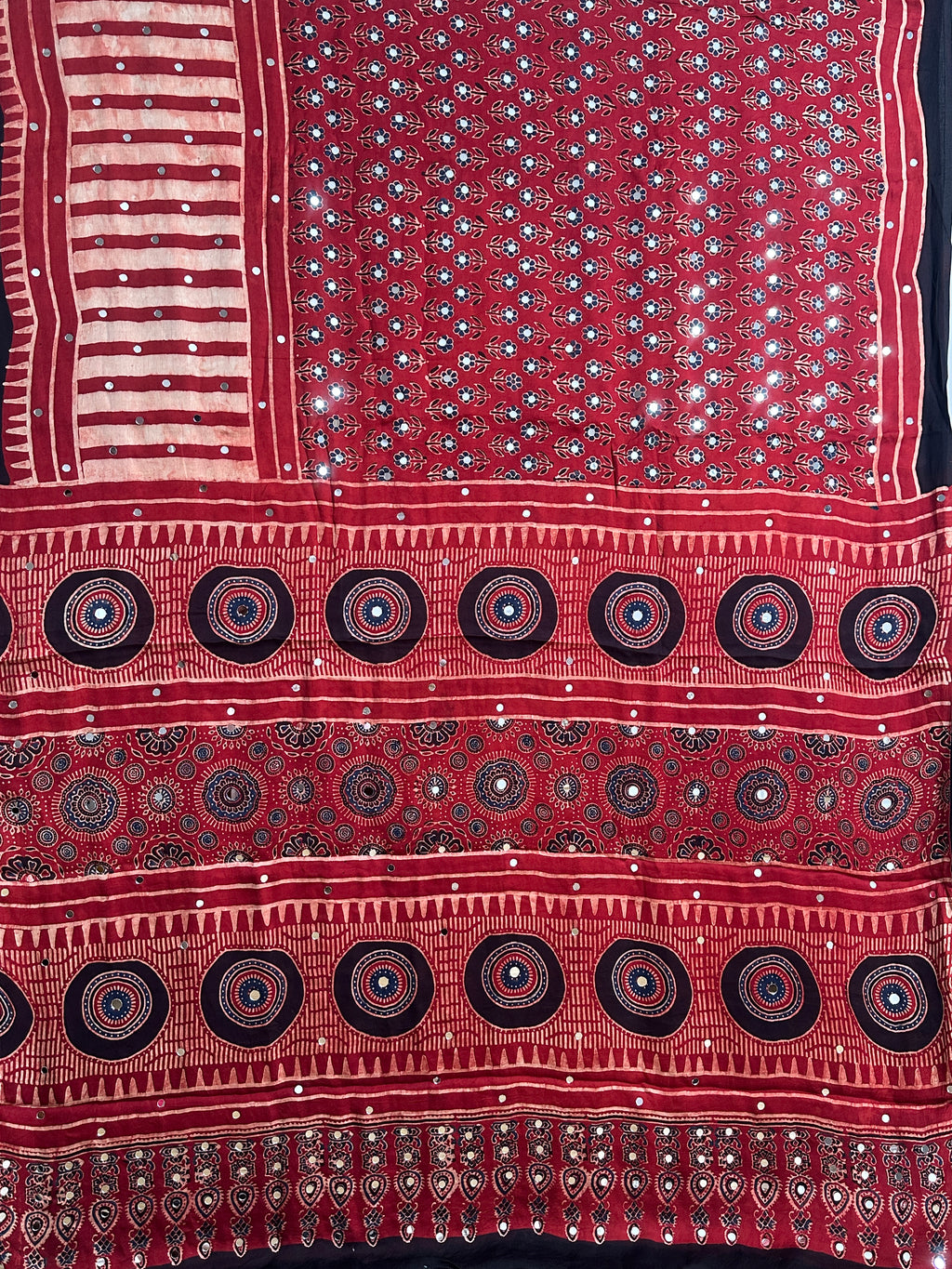 Ajrak block print modal silk saree