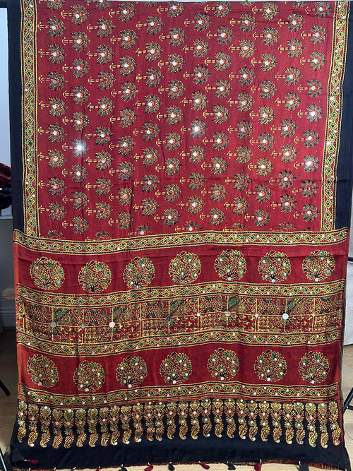 Ajrak hand block printed modal silk saree