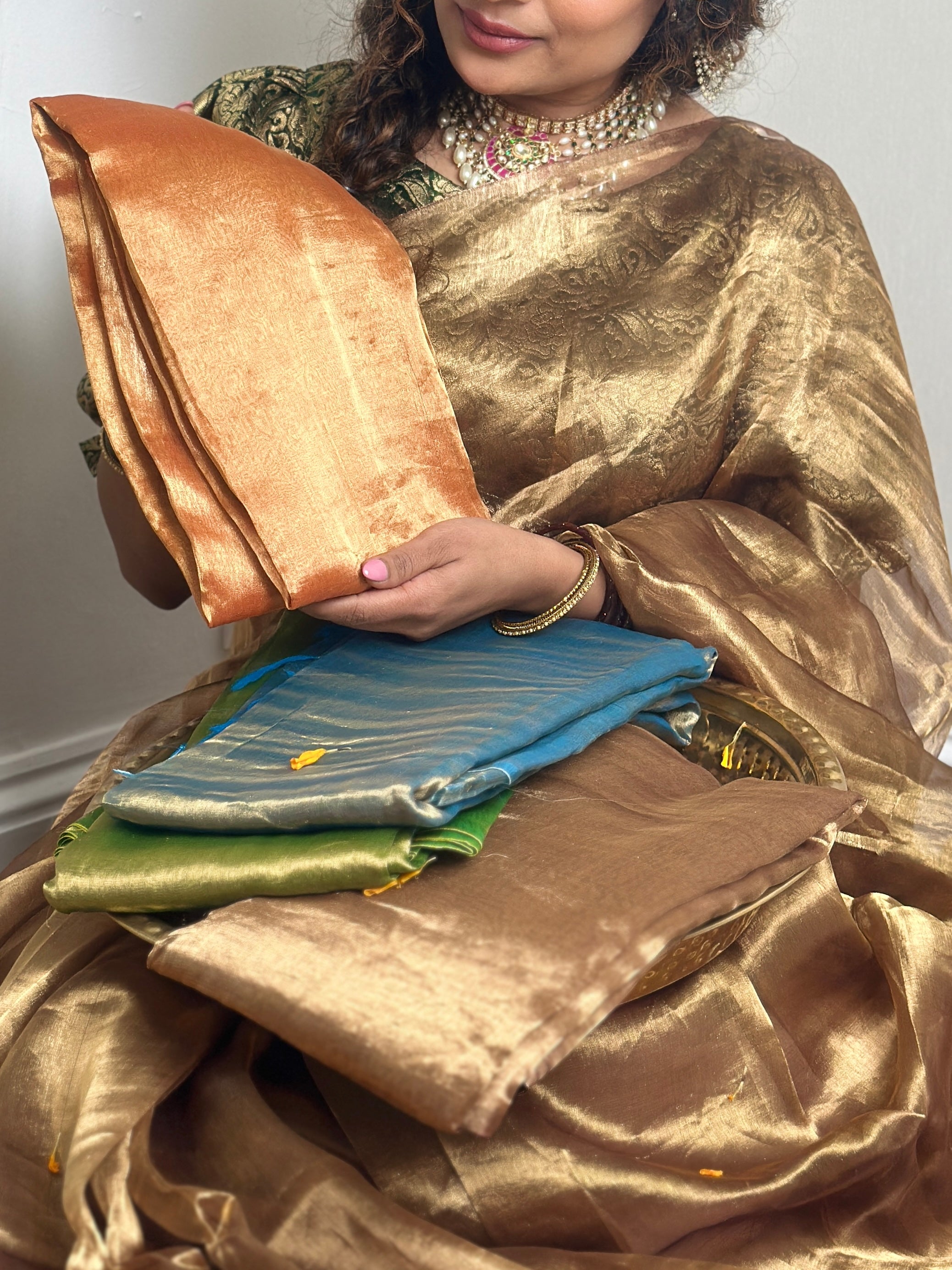 Golden sunset colour tissue silk saree