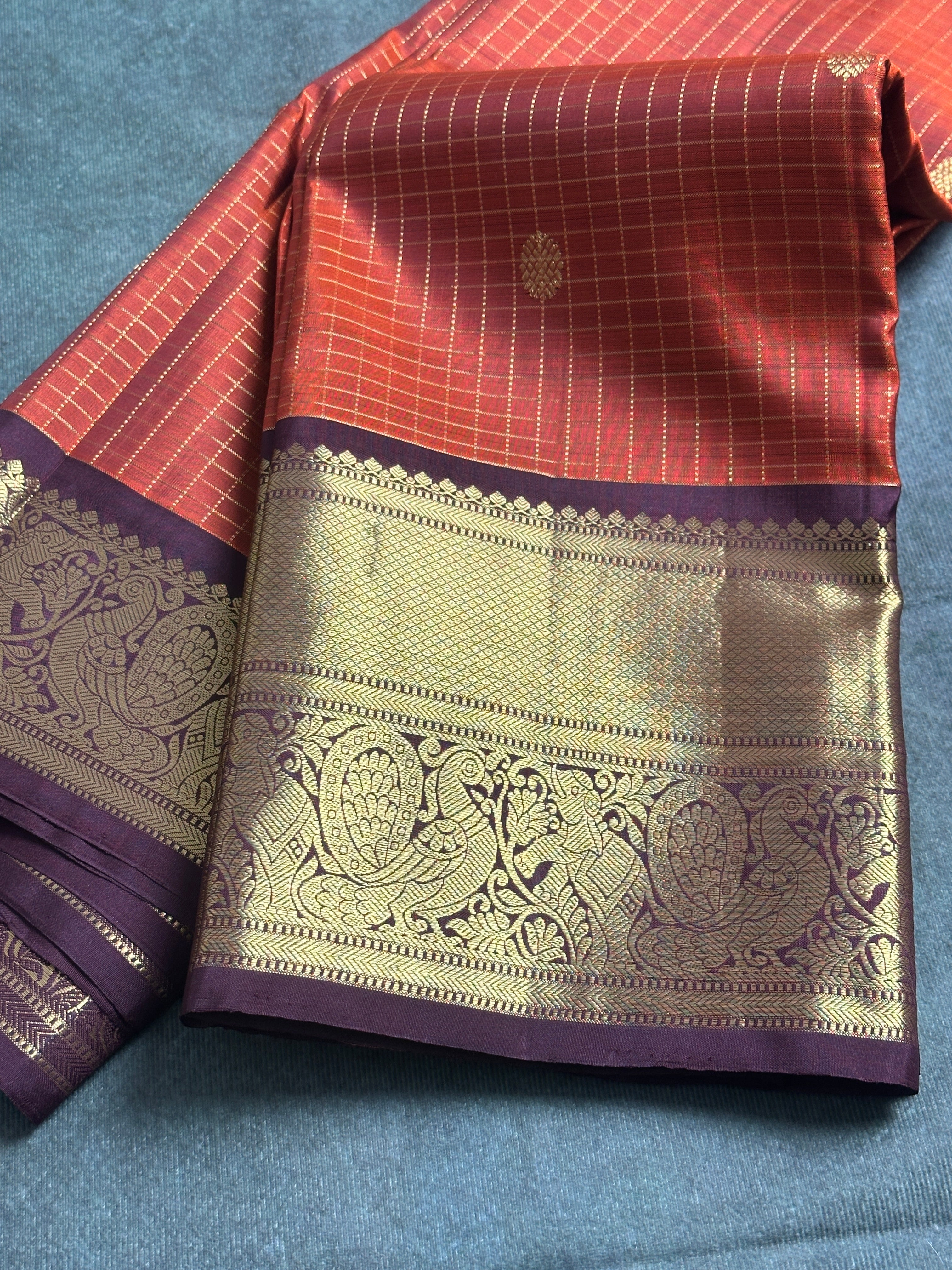 Rust orange Kanchipuram silk saree