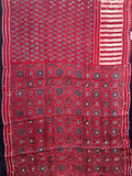 Red and black ajrak print modal silk saree
