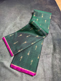 Emerald green borderless Kanchipuram silk saree