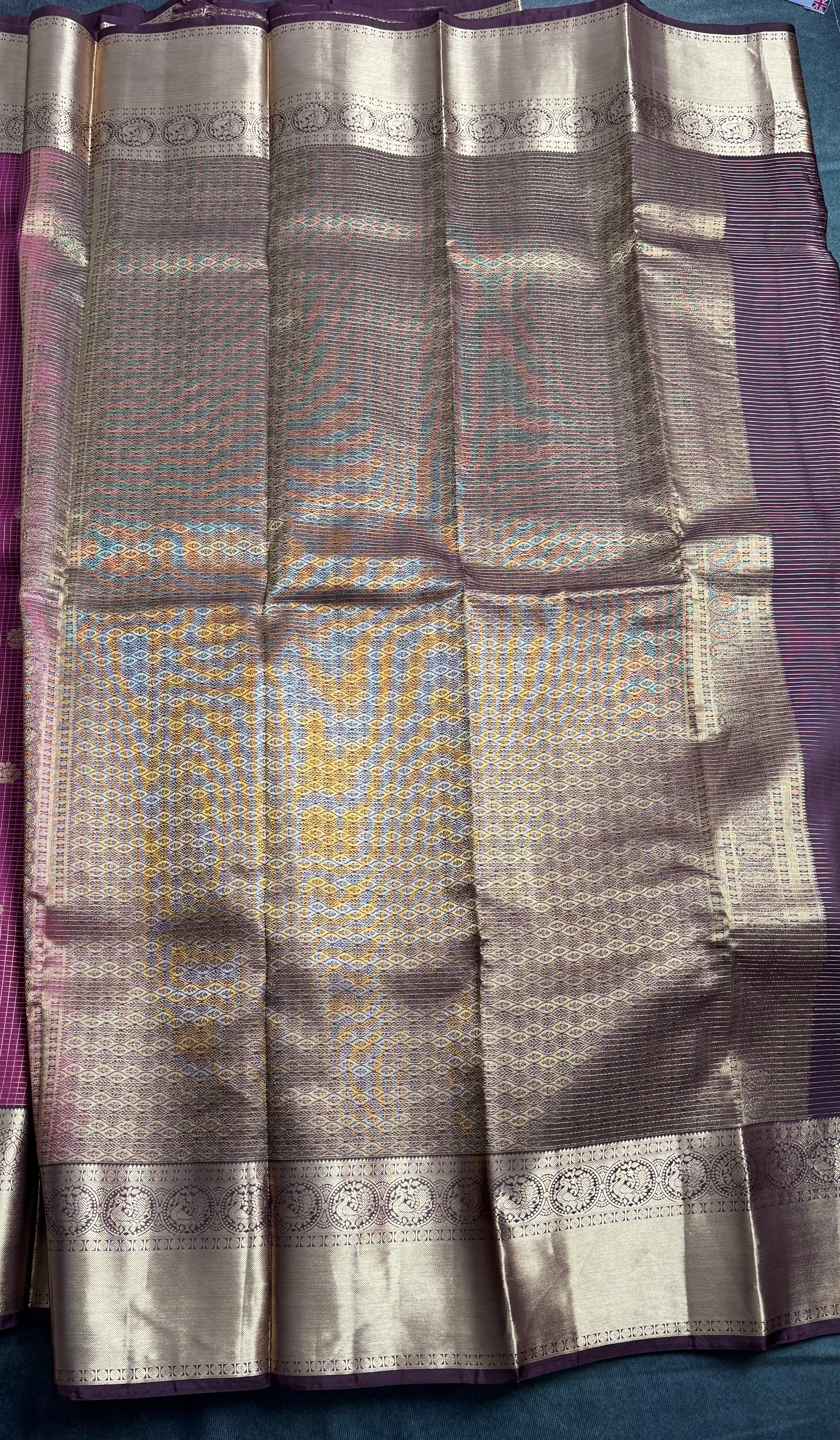Maroon checked Kanchipuram silk saree