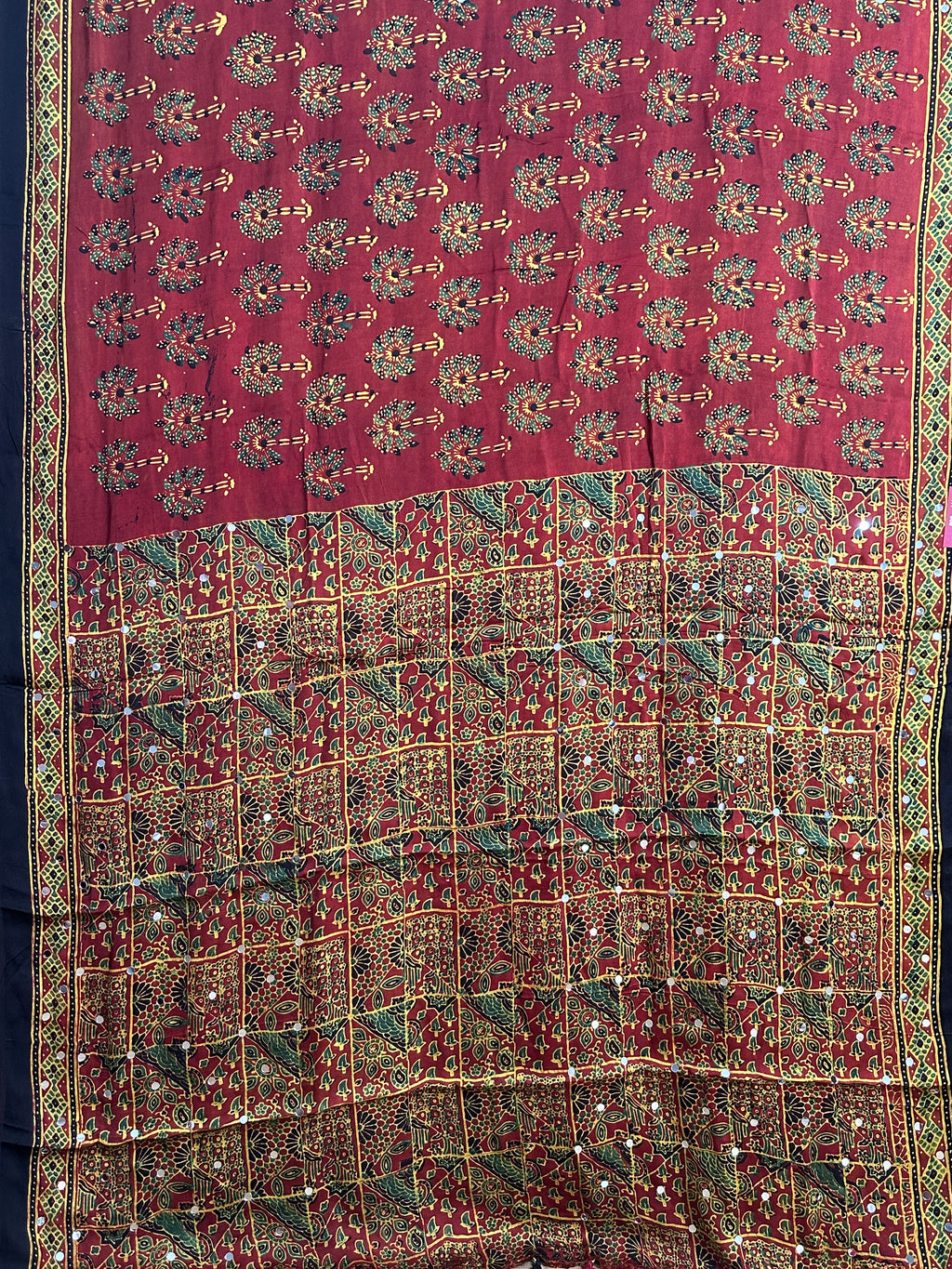 Ajrak hand block printed modal silk saree