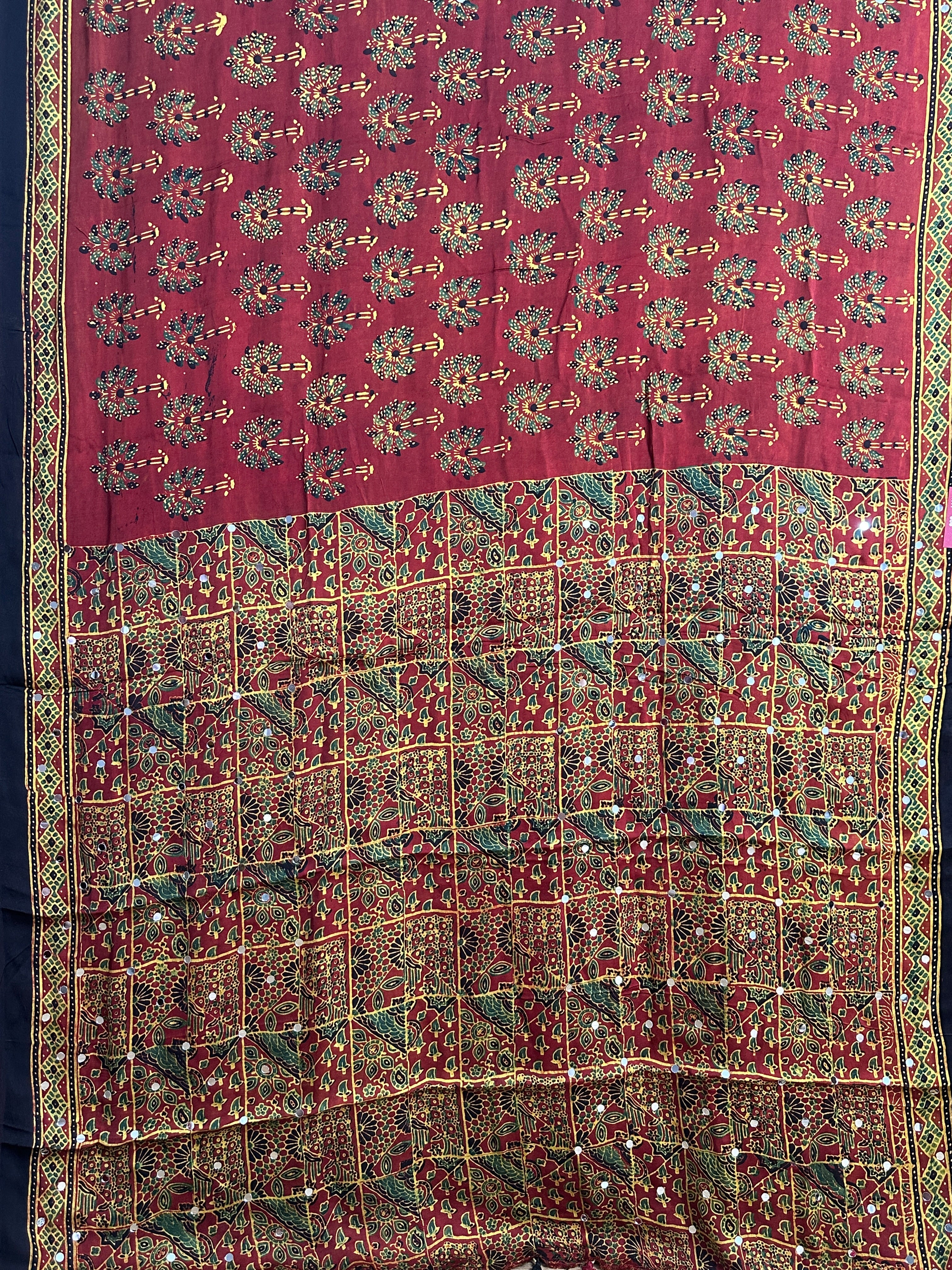 Ajrak hand block printed modal silk saree