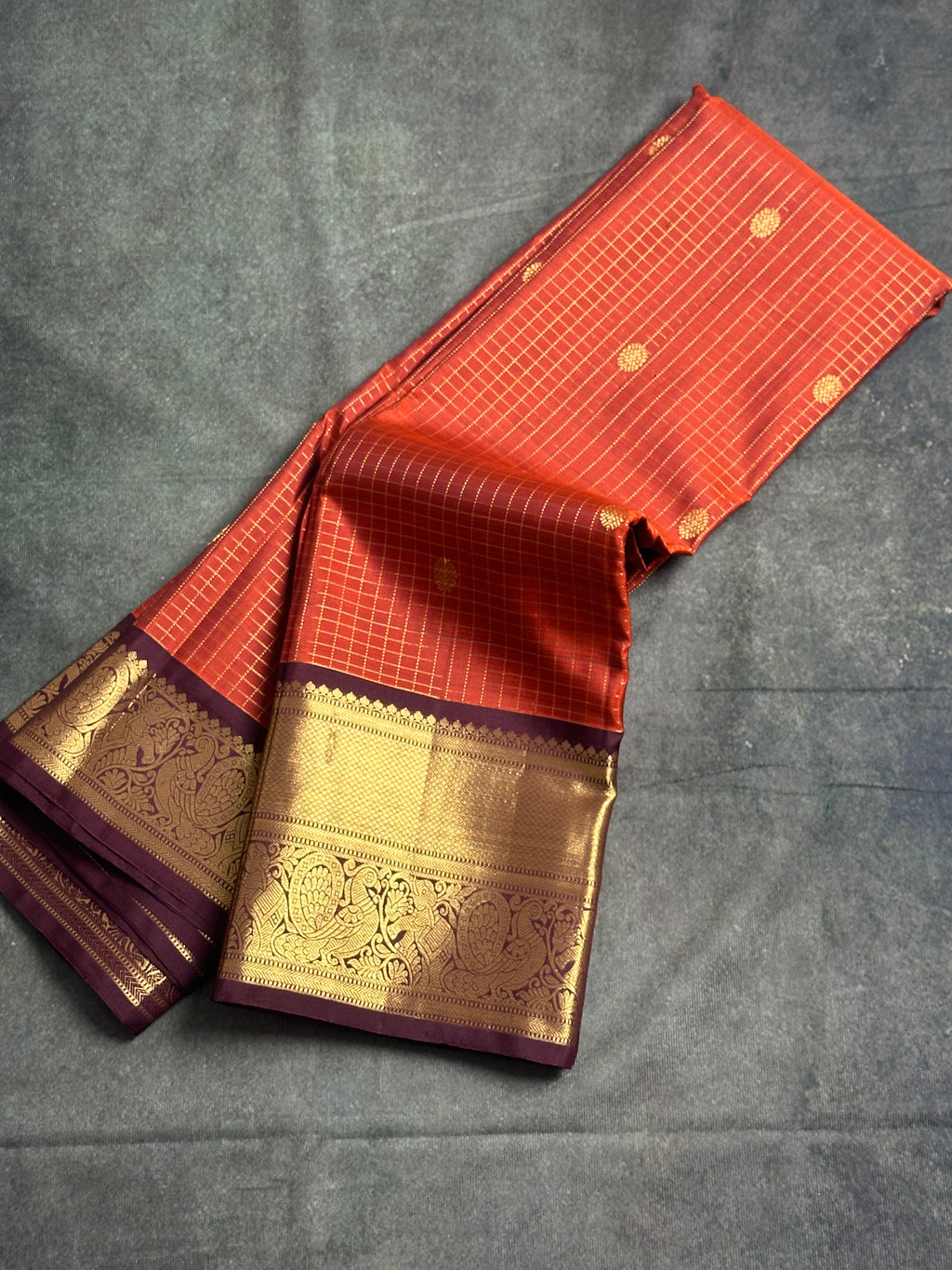 Rust orange Kanchipuram silk saree