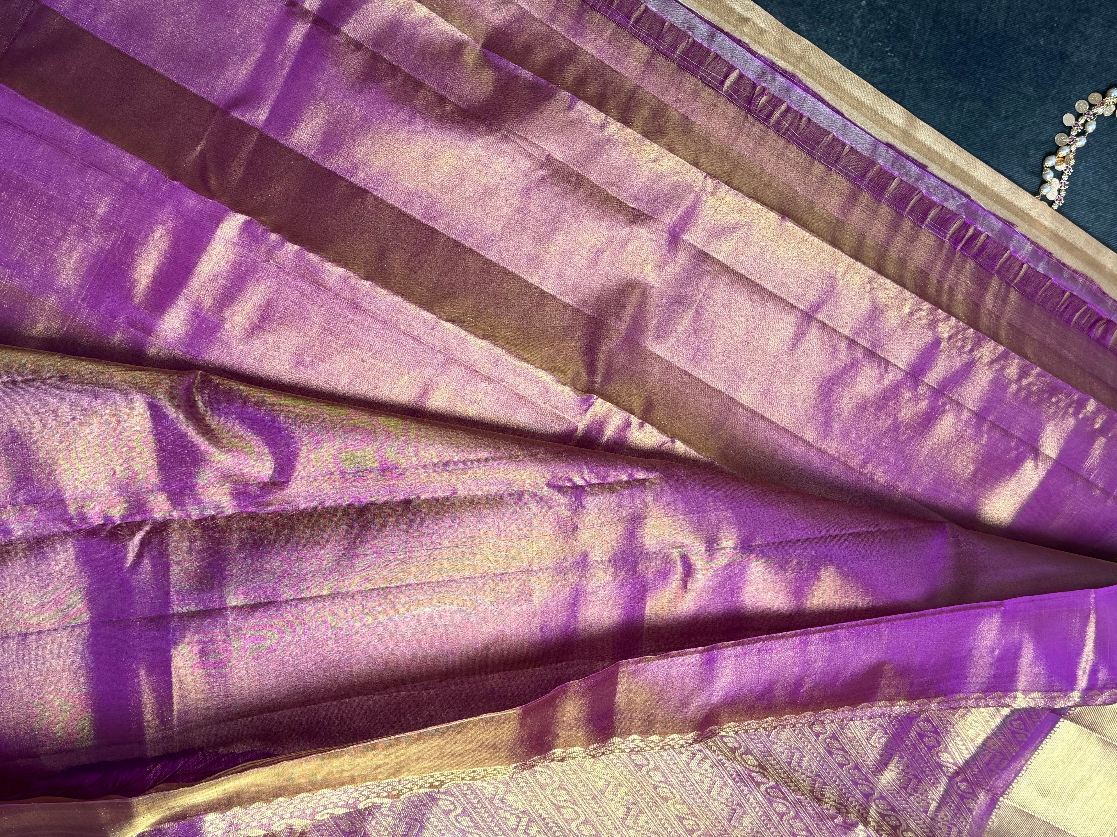 Kanchipuram Tissue Silk Saree – Gold with Lavender Accents