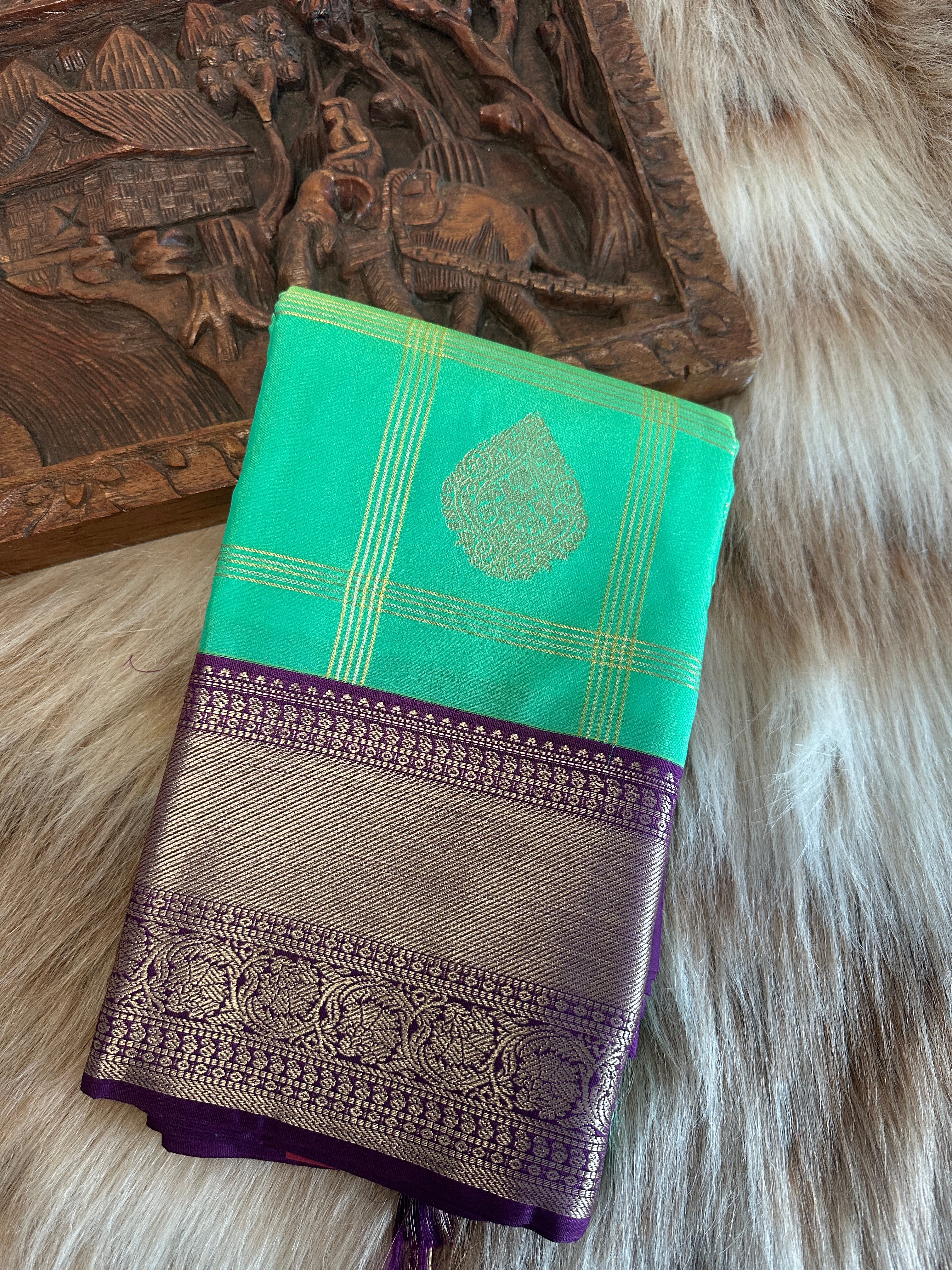Sea green semi silk saree
