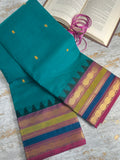 Teal green Kanchi cotton saree