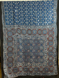 Indigo hand block printed modal silk saree