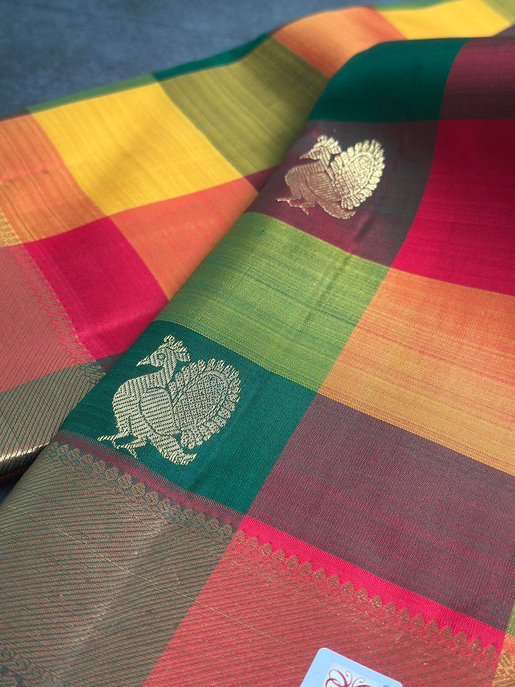 Paalum pazhamum Kanchipuram silk saree (multi colour checks )