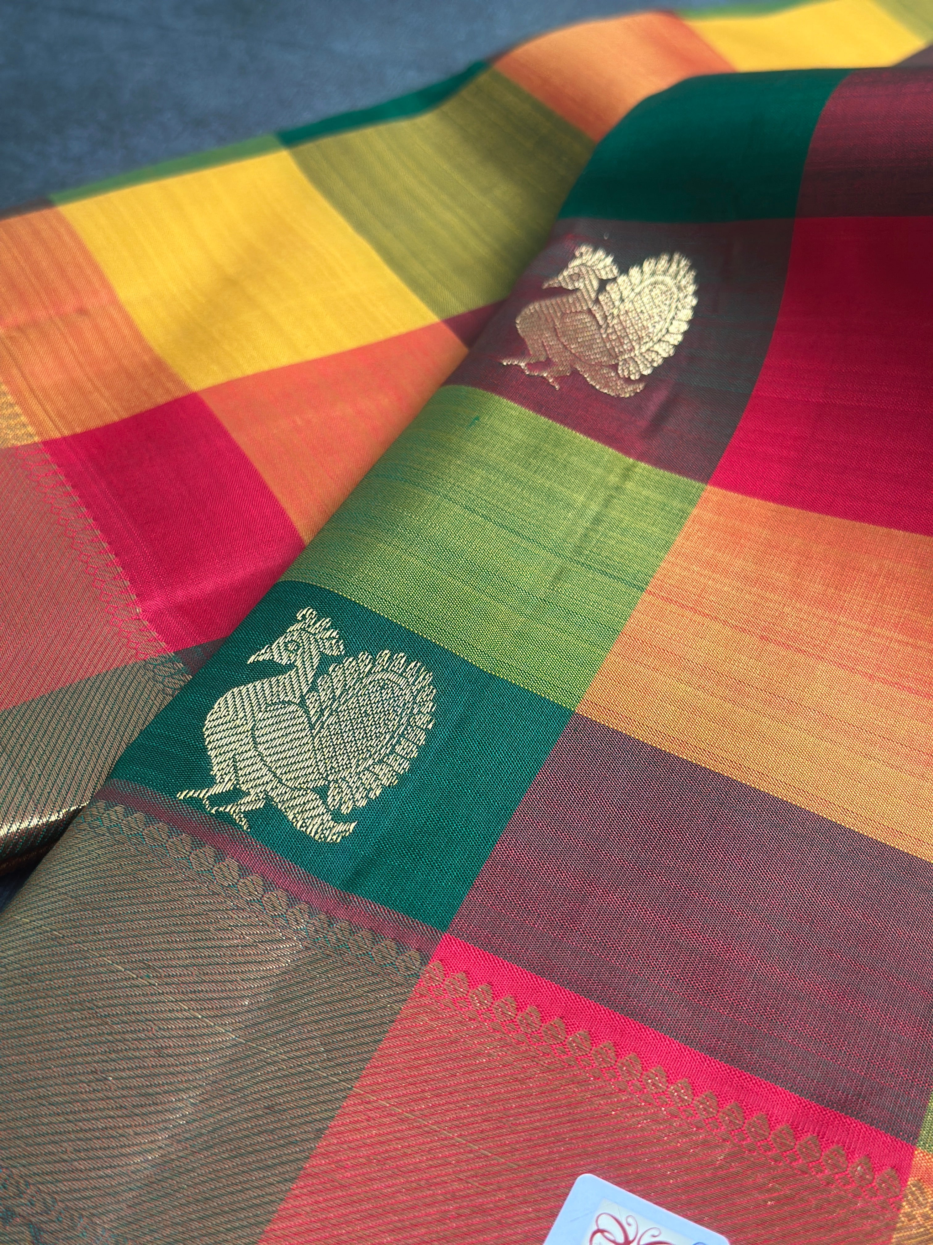 Paalum pazhamum Kanchipuram silk saree (multi colour checks )