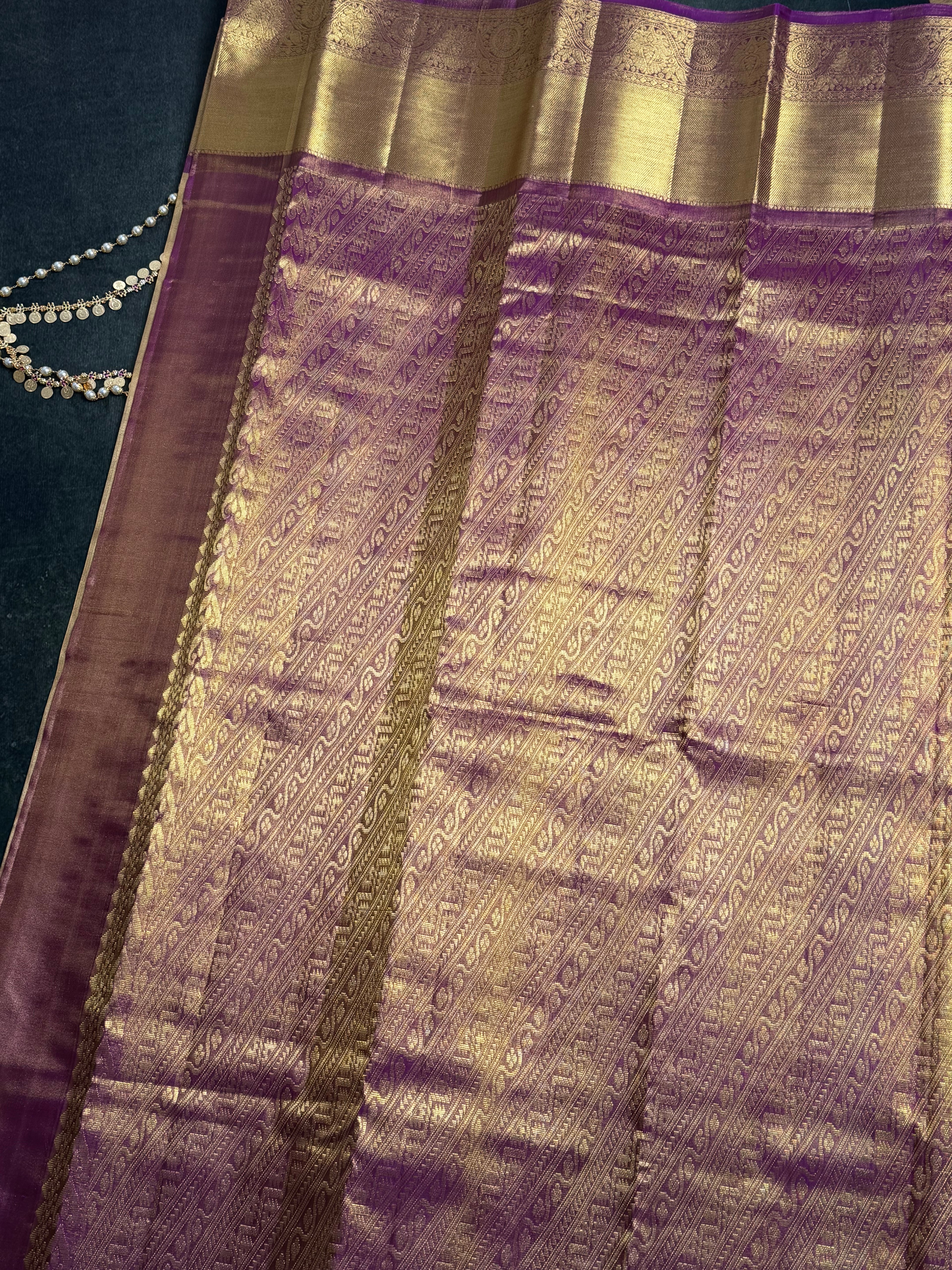 Kanchipuram Tissue Silk Saree – Gold with Lavender Accents