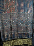 Blue and black hand block printed modal silk saree