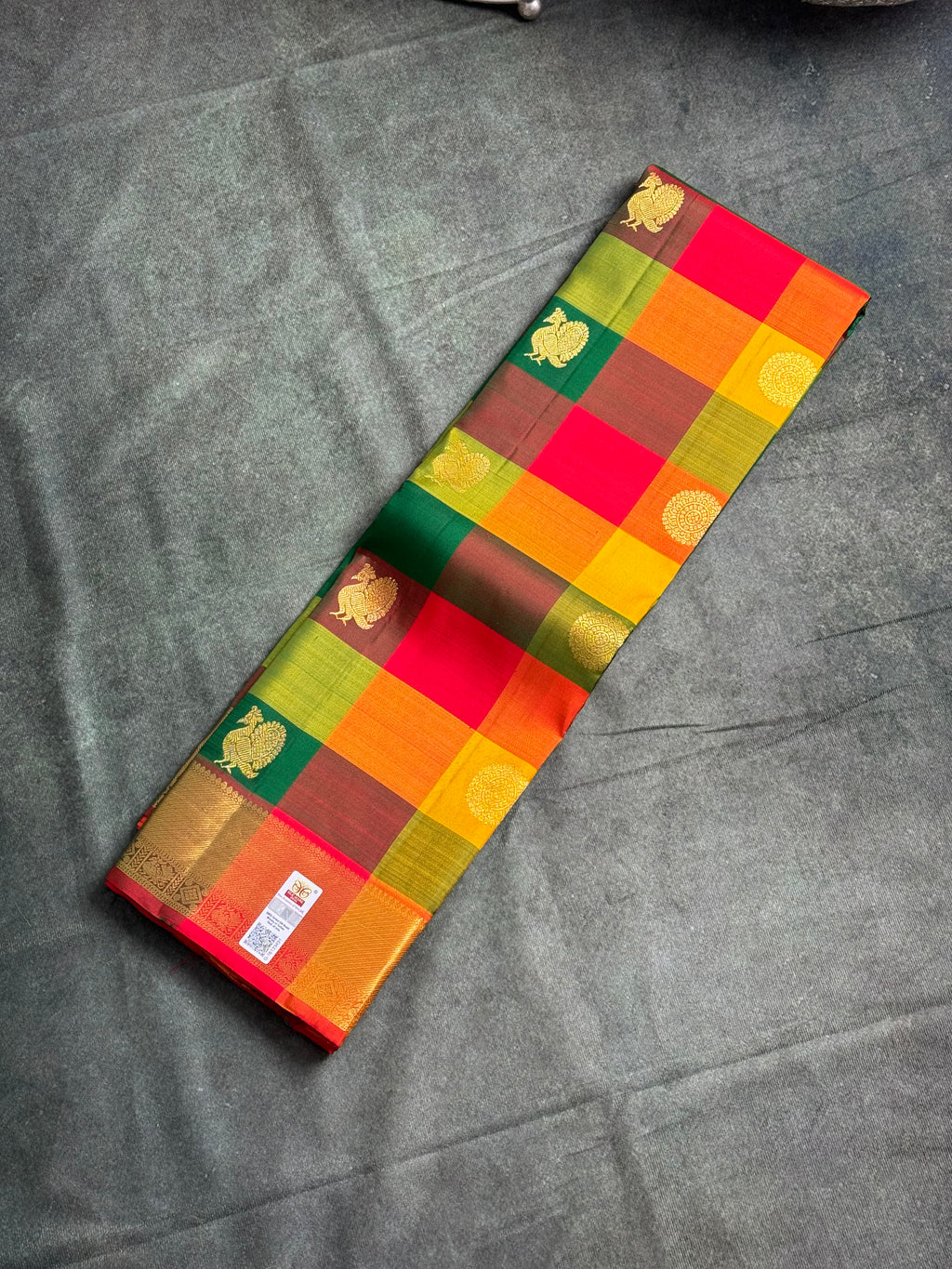 Paalum pazhamum Kanchipuram silk saree (multi colour checks )