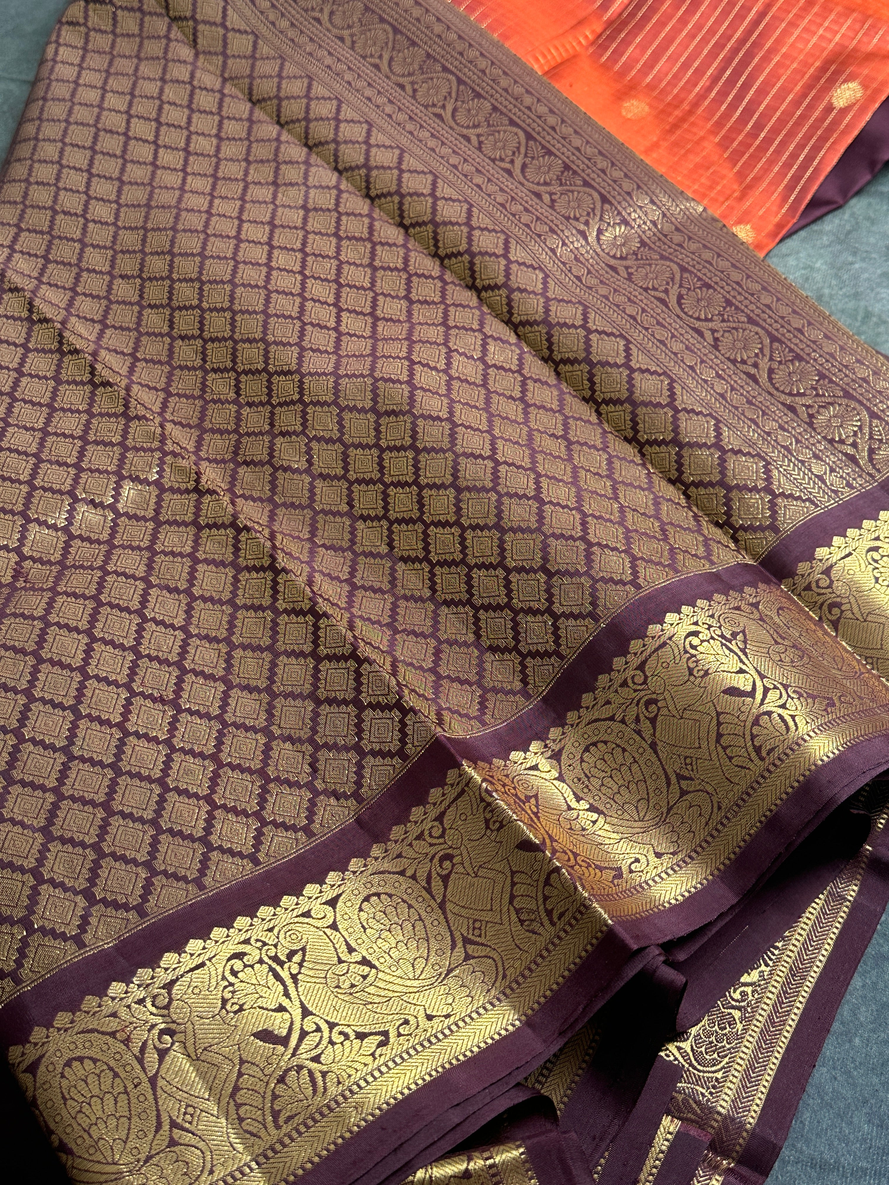 Rust orange Kanchipuram silk saree