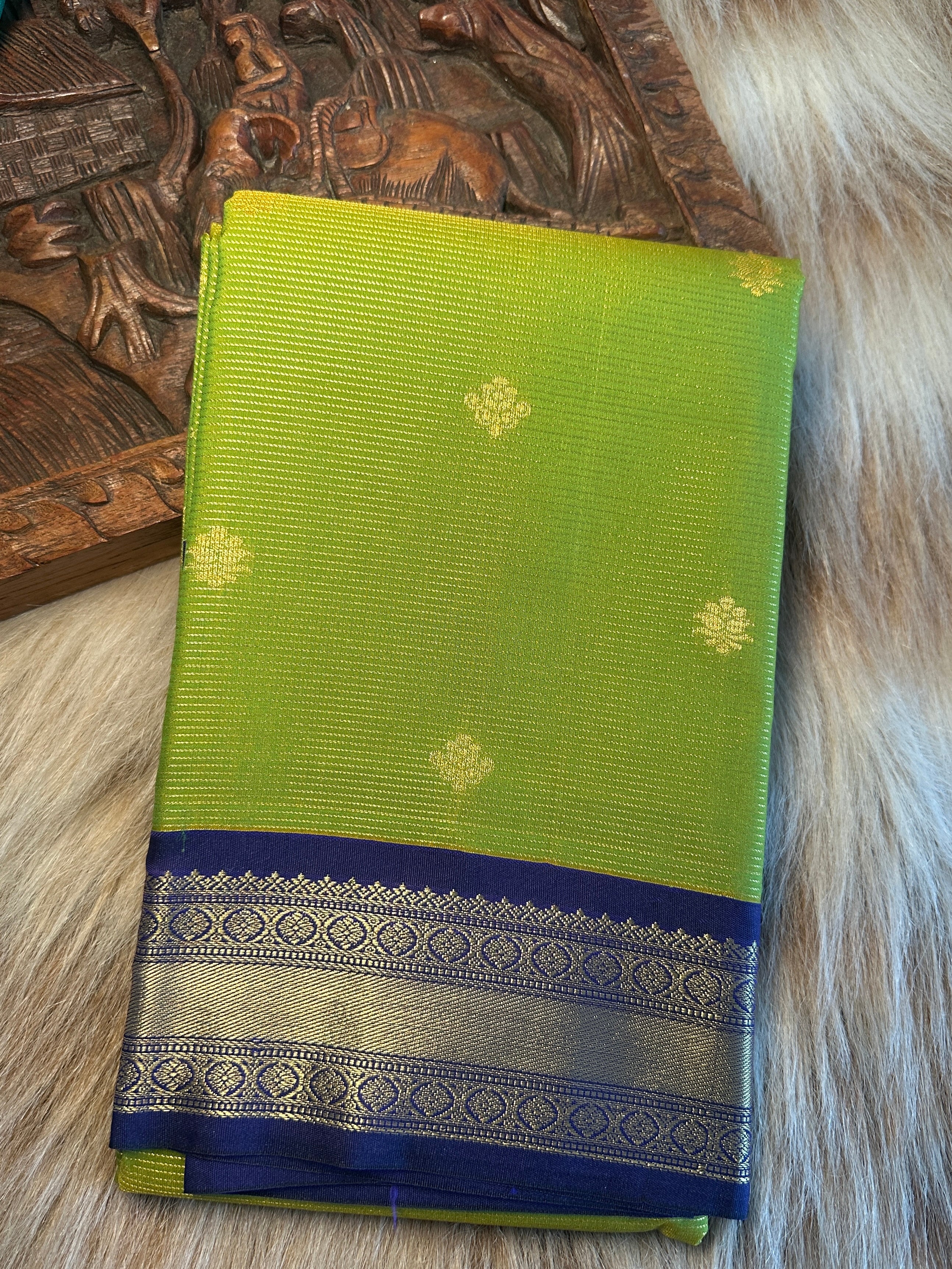 Lime green semi Kanchi silk saree