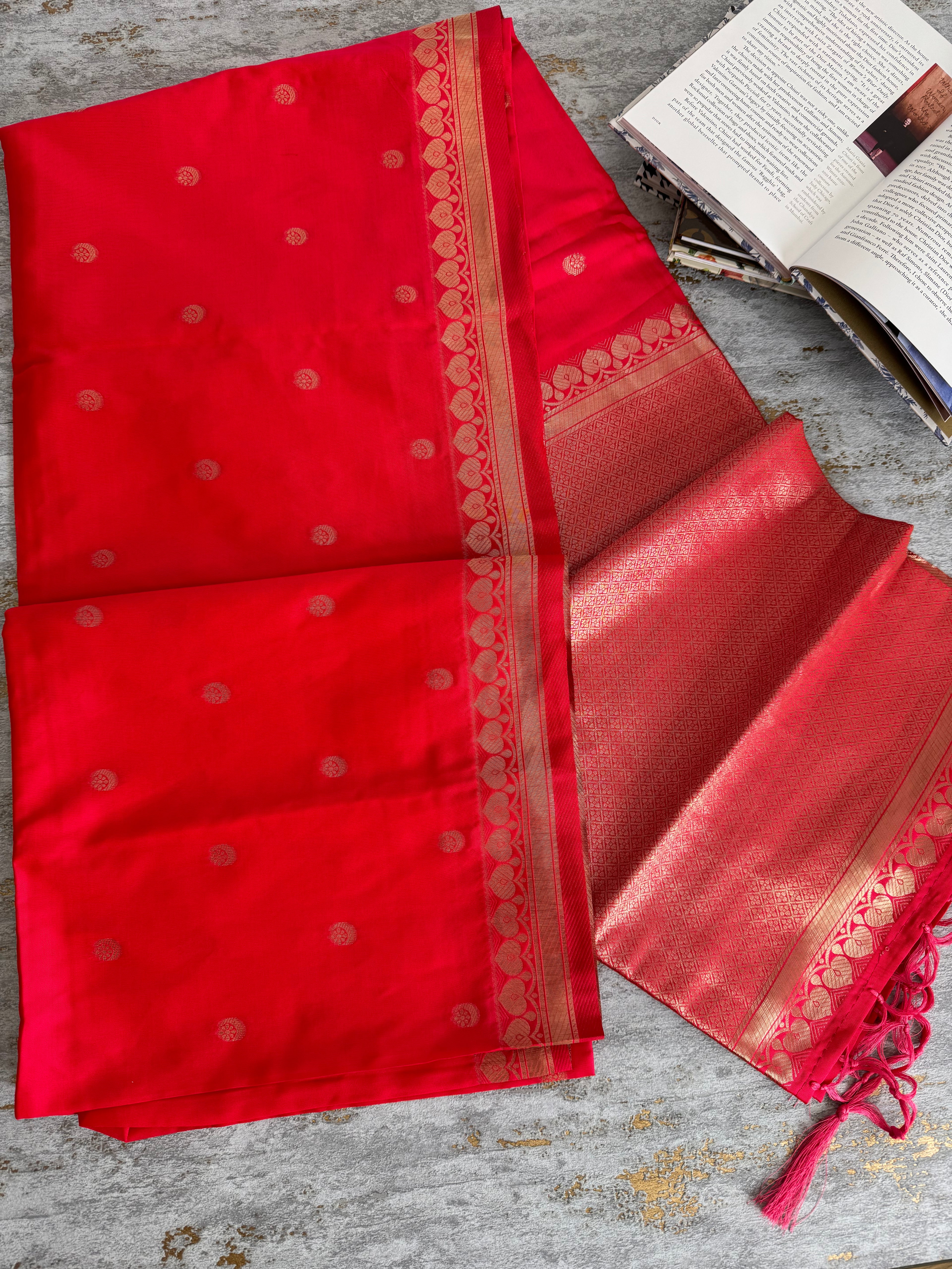 Bright pink semi soft saree