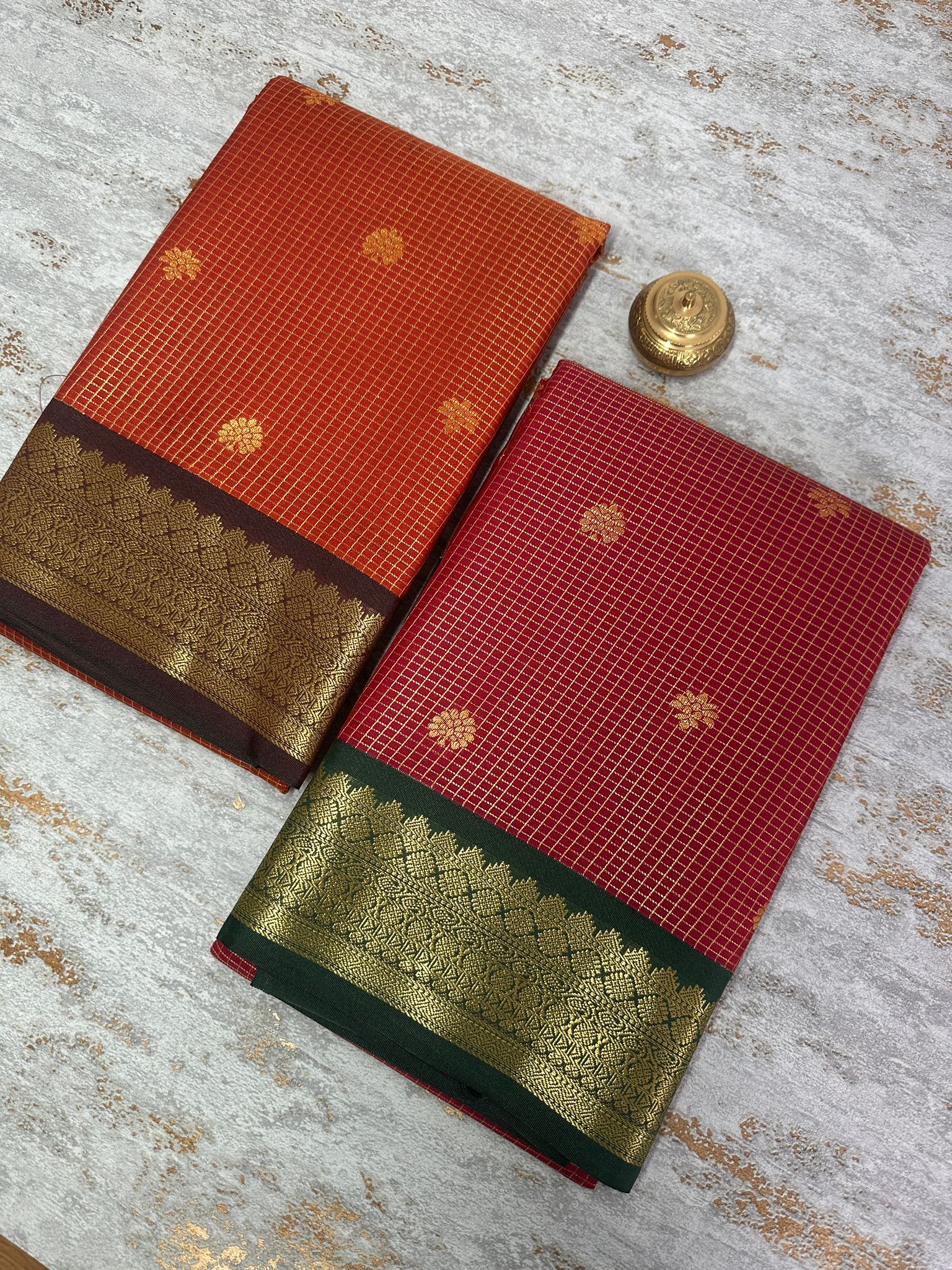 Brick red semi soft silk saree