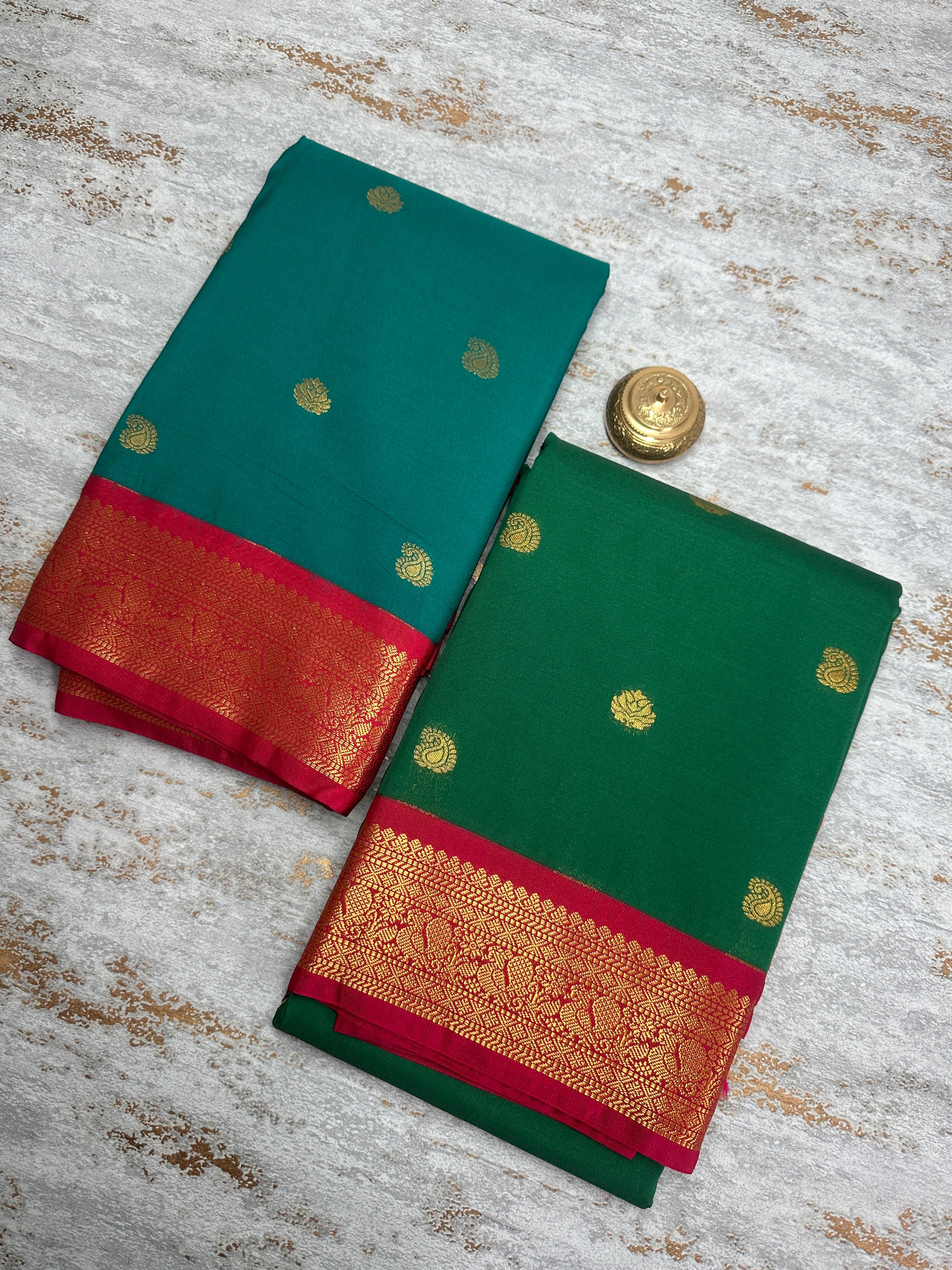 Emerald green semi soft silk saree